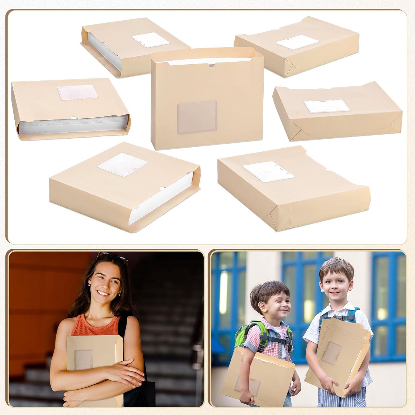 Zhehao 100 Pcs File Jackets Reinforced Straight Cut Tab Pocket Folders Expandable File Folder Expanding Paper Organizer with Tabs Expansion Pocket, Letter Size (Beige Color,with Label Pocket)