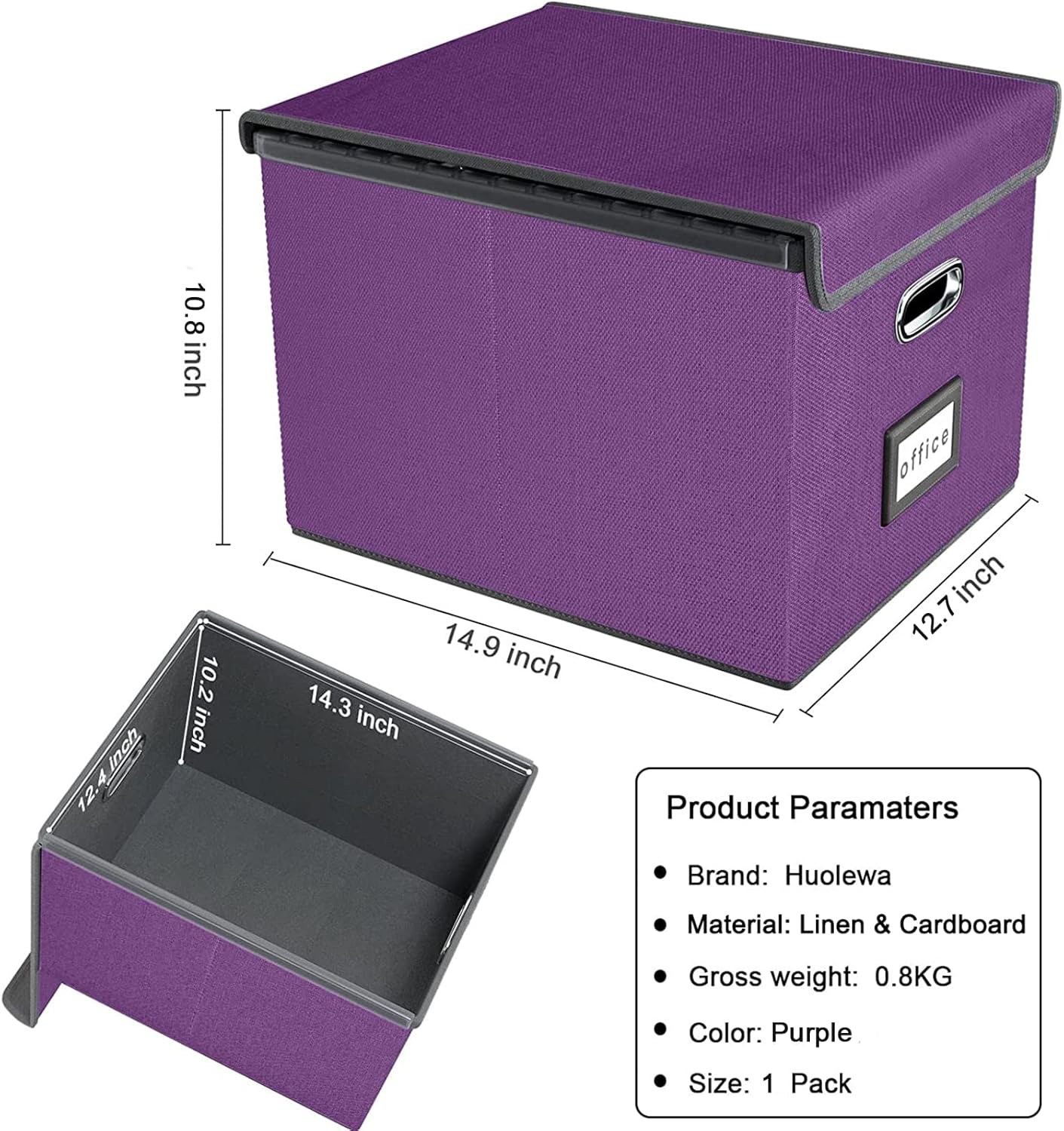 Huolewa File Organizer Box with Lid, Collapsible File Folder Organizer for Office Document Storage, Filing Box with Plastic Slide for Letter/Legal Size Hanging Files, Purple