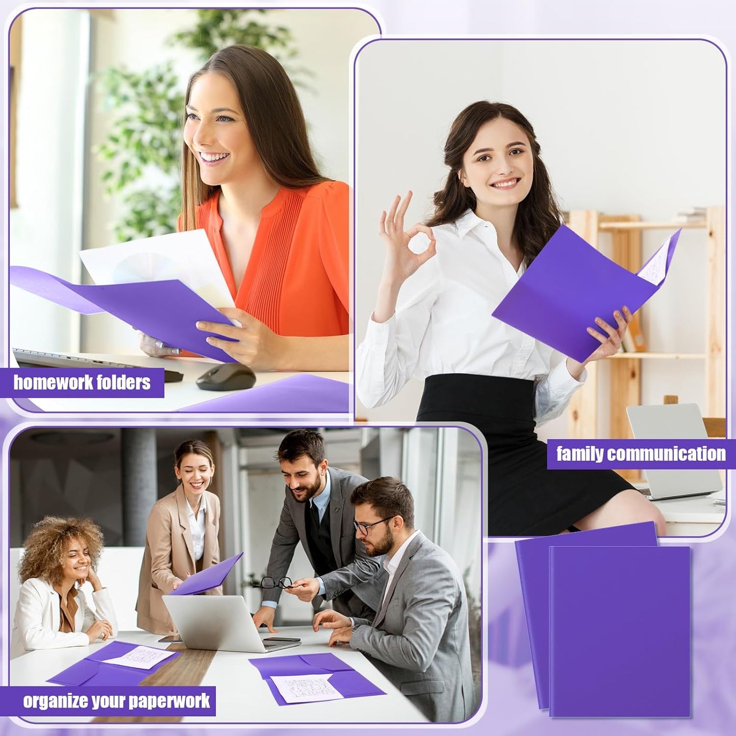 Gueevin 400 Pcs Two Pocket Folders Bulk Plastic File Folder with 2 Pockets Letter Size Paper Heavy Duty Durable Portfolios Case for Home Office School Business 11.61 x 9.45 Inch (Purple)
