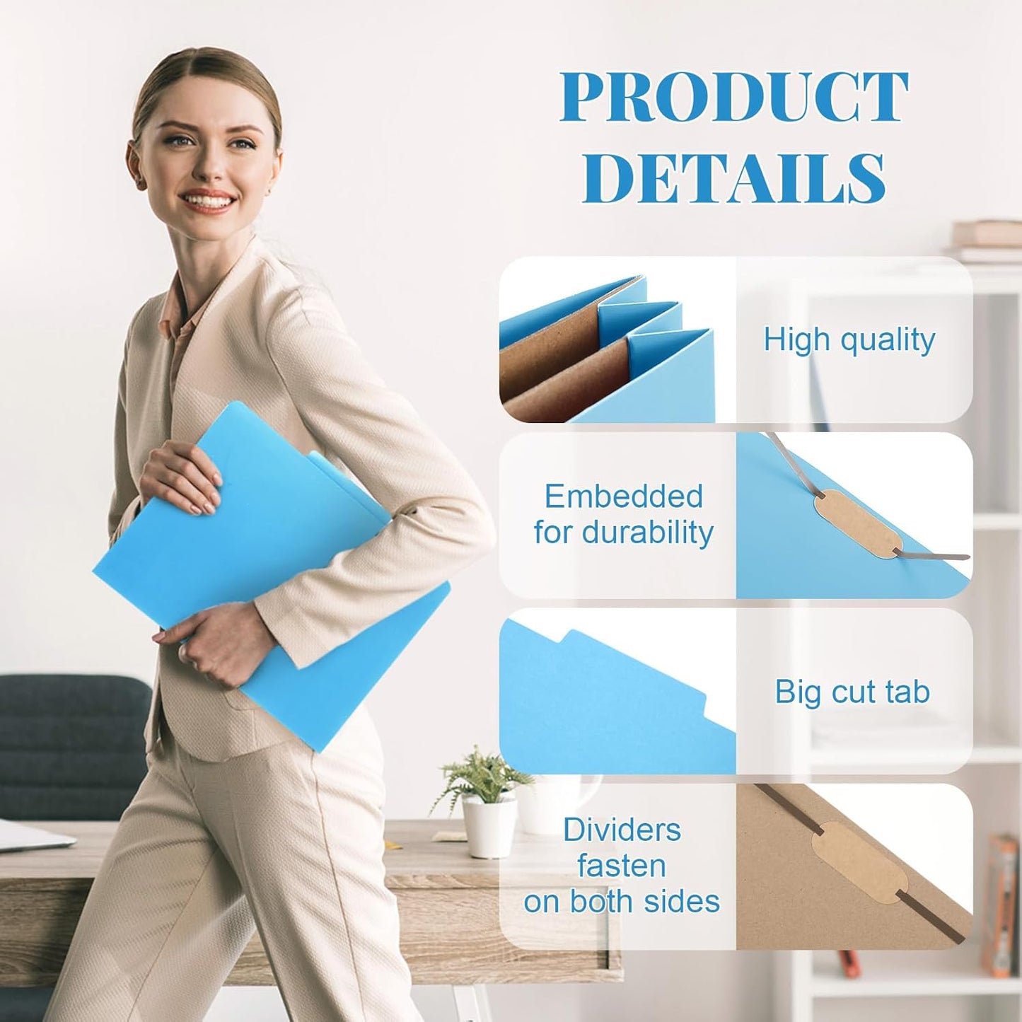 36 Pcs Classification Folders Letter Size, 2 Pocket Dividers Pressboard File Folder with Fasteners, Expanding File Organizer Bulk for Teachers, Clergy, Office, Church, Christmas (Blue)