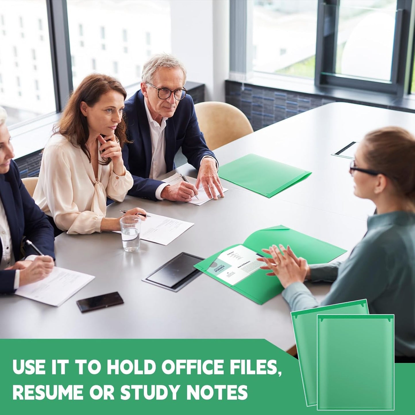 Henoyso 100 Pcs Plastic Folders with Clear Front Pockets Bulk Heavy Duty File Folders with 2 Pockets and Card Slot for Student Teacher Back to School Supplies Office Presentation (Green)