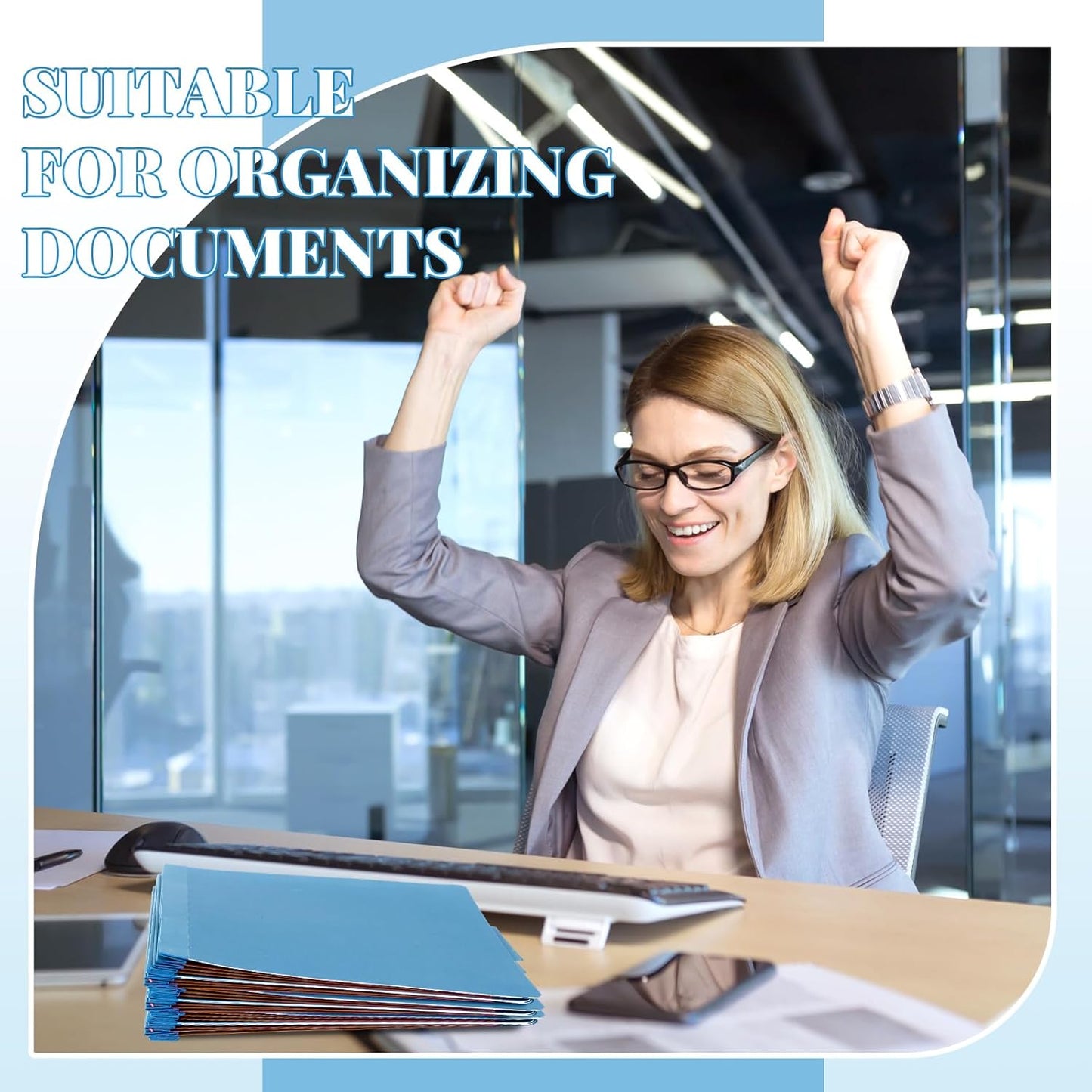 60 Pcs Classification Folders Letter Size, 1 Divider Pressboard File Folder with Fasteners, Expanding File Organizer Bulk for Teachers, Clergy, Office, Church, Christmas Donations (Blue)