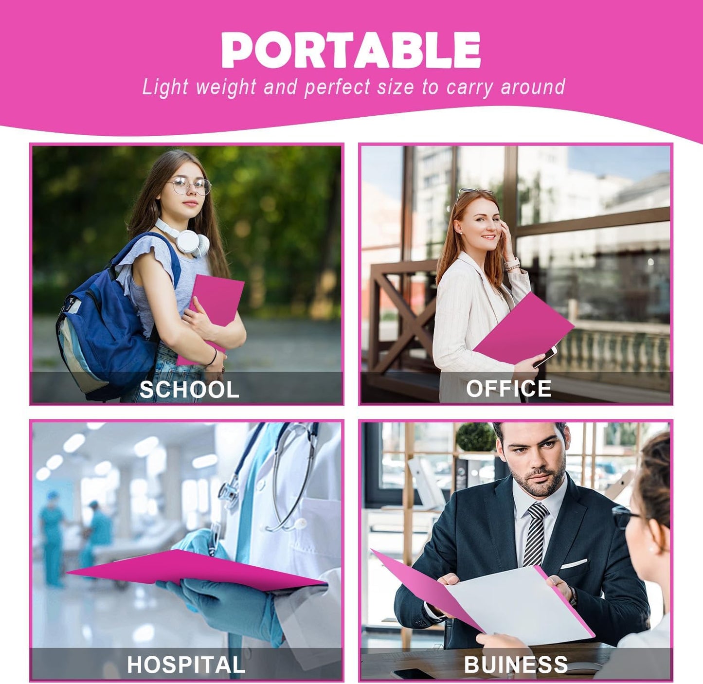 50 Pack Two Pocket Folders Business Card Holder Paper Folders with Prongs for School Office Filing Cabinet Resume Portfolio (Pink)