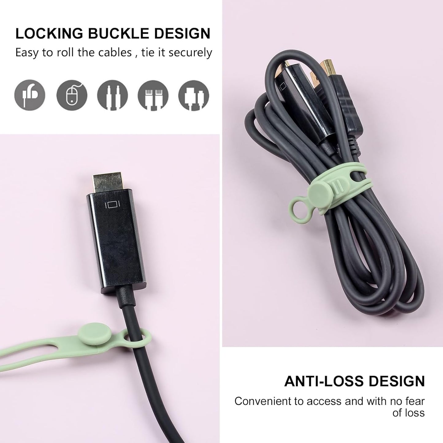 OneLeaf 30Pcs Cord Organizer, Silicone Cable Ties Reusable, Cord Ties for Electronics, Multipurpose Elastic Wire Ties, Travel Essentials for Cable Organizer, Wire Organizers for Fastening Cords