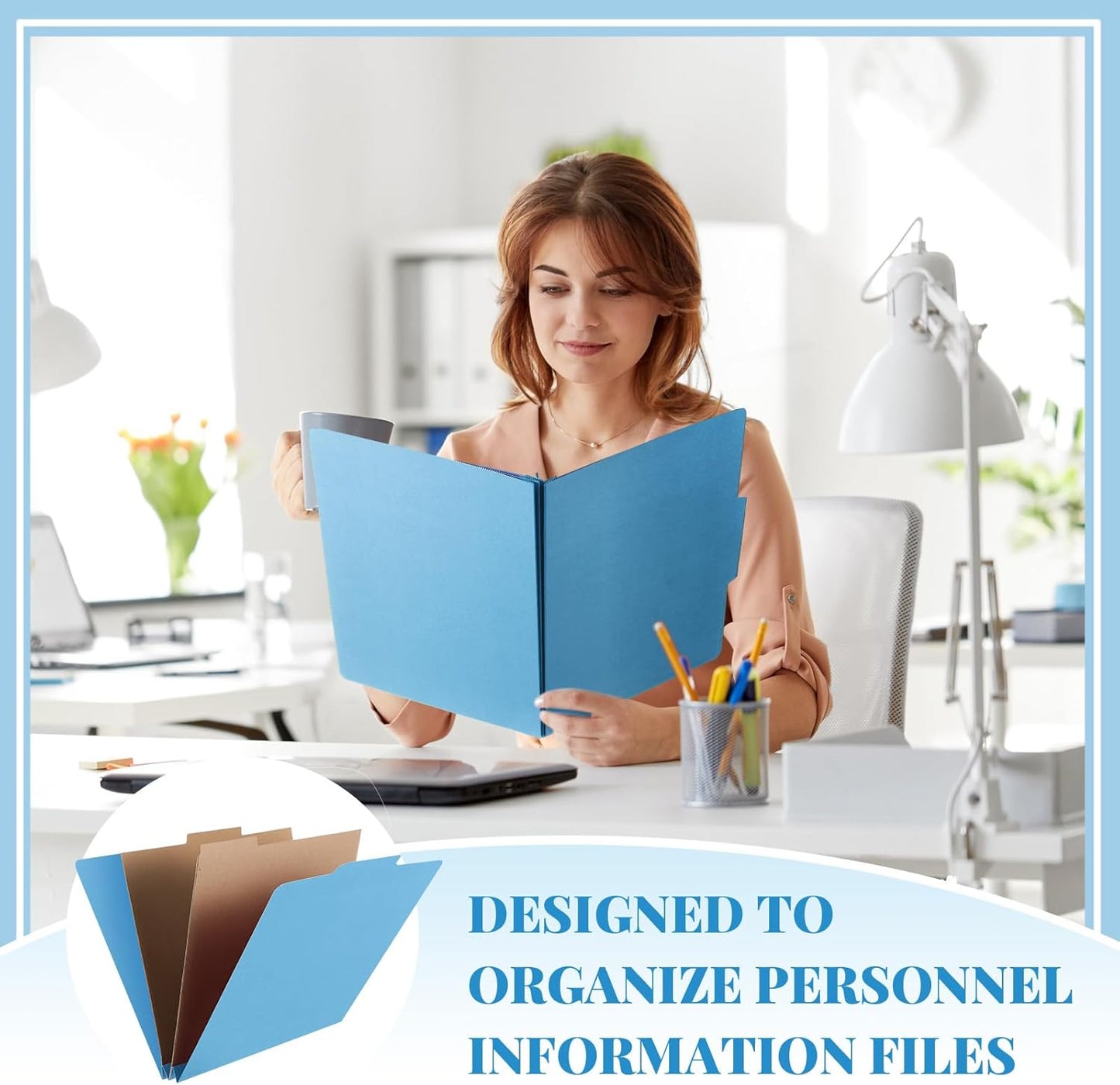 12 Pcs Classification Folders Letter Size, 2 Pocket Dividers Pressboard File Folder with Fasteners, Expanding File Organizer Bulk for Teachers, Clergy, Office, Church, Christmas (Blue)