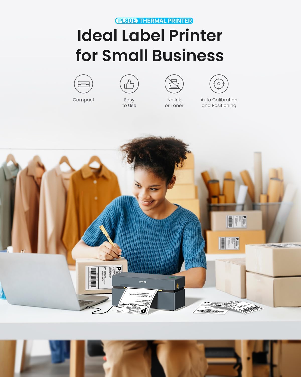 POLONO Bluetooth Thermal Shipping Label Printer, Wireless 4x6 Shipping Label Printer for Small Business, Support iOS, Android, Windows and Mac, Compatible with Amazon, Ebay, Shopify, Etsy, USPS (Grey)