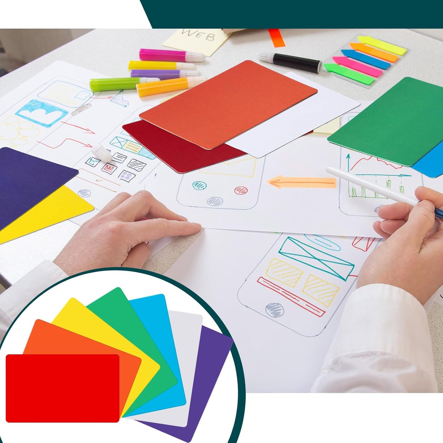 Harloon 100 Pcs Dry Erase Index Cards 3 x 5 Inch Laminated Reusable Dry Erase Note Cards Sheets for Office to Do List(Colorful)