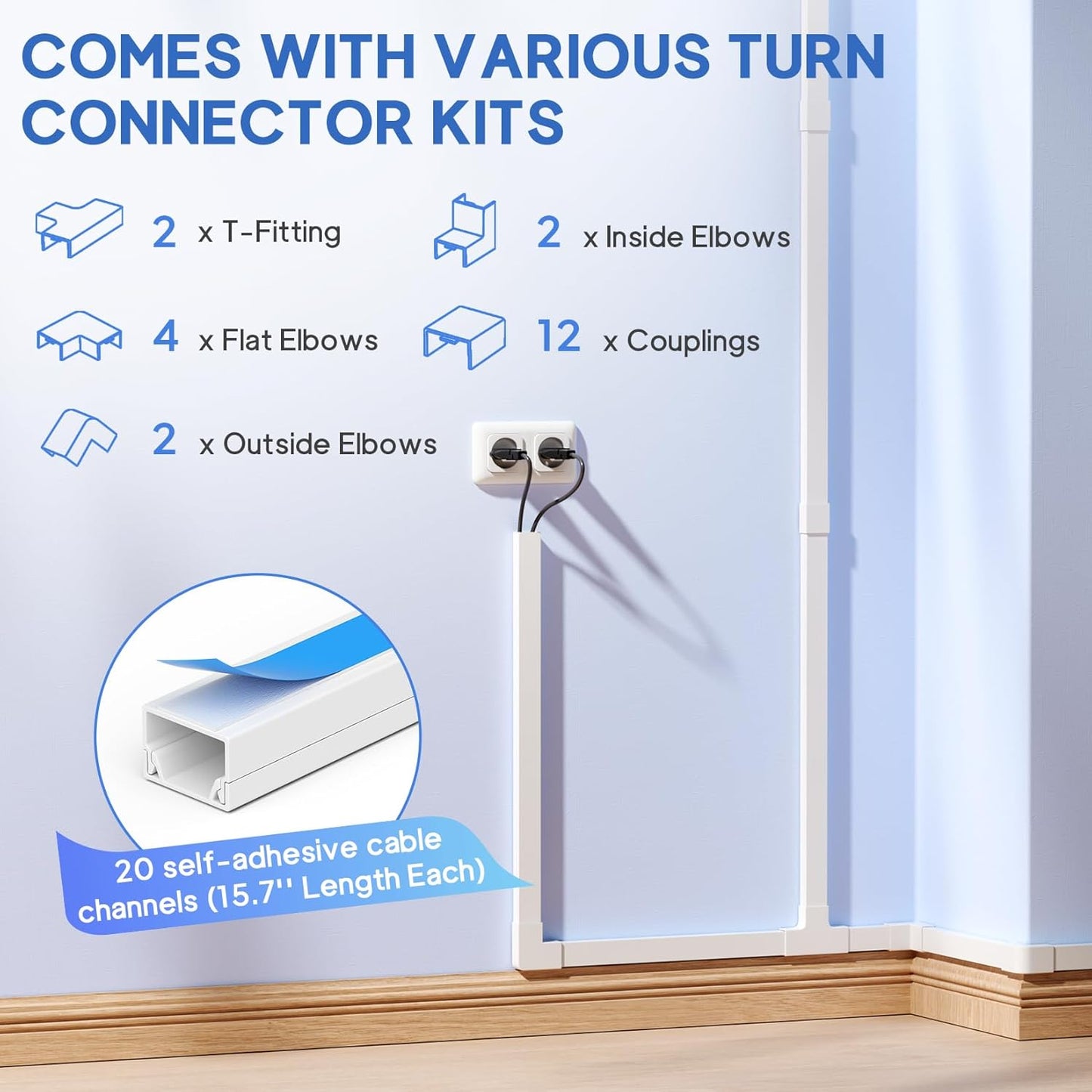 315in Cord Hider Kit, Paintable Cable Raceway, Cord Covers for Wires on Wall, Cord Hider for Wall Mount tv, tv Cable Hider Wall kit, Wire Covers for Cords, W0.59in X H0.4in, White