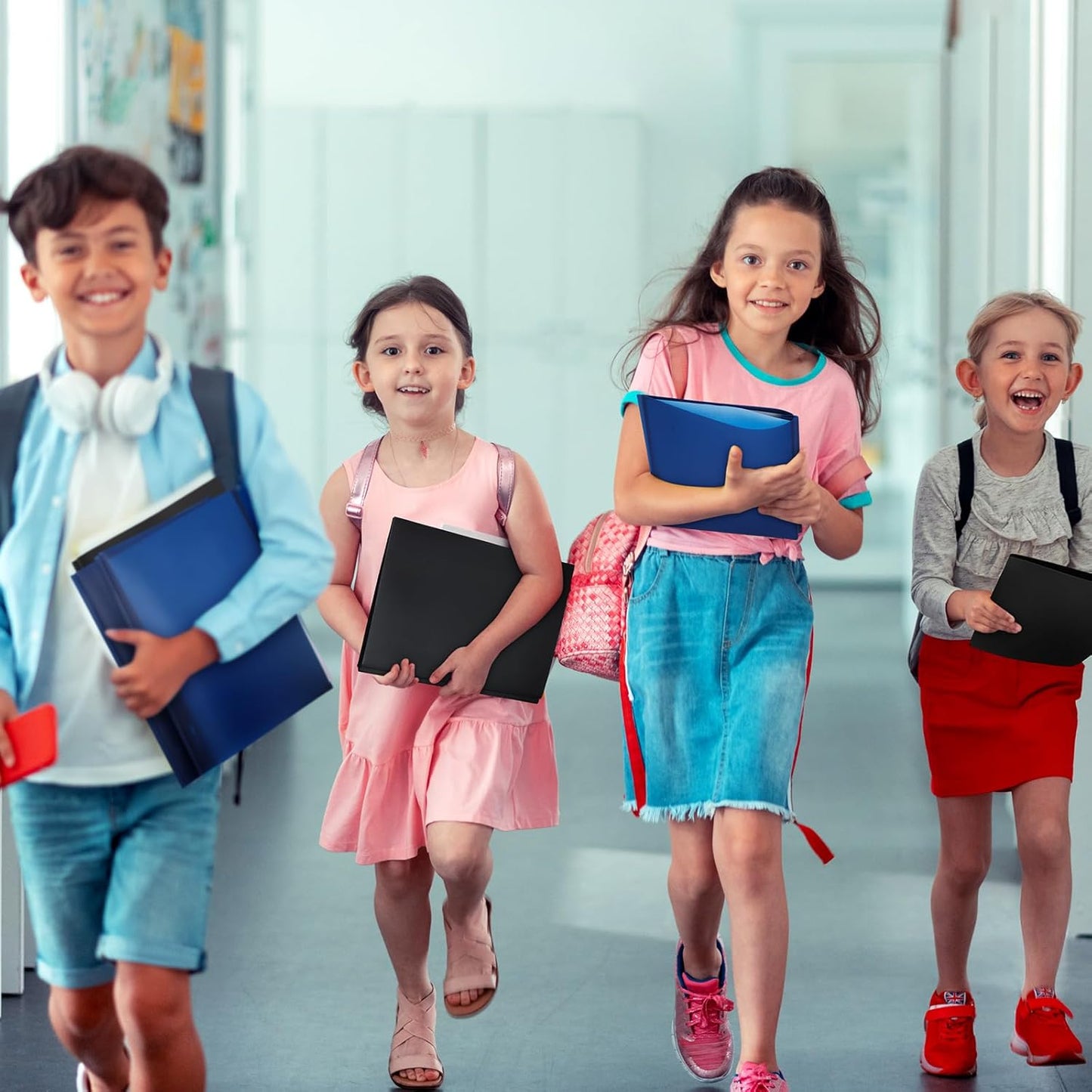 Patelai 48 Pcs Plastic Folders with 2 Pockets and 3 Prongs Home Folders with Card Slot Letter Size Heavy Duty Report Covers for Back to School(Navy Blue,Black,Classic)