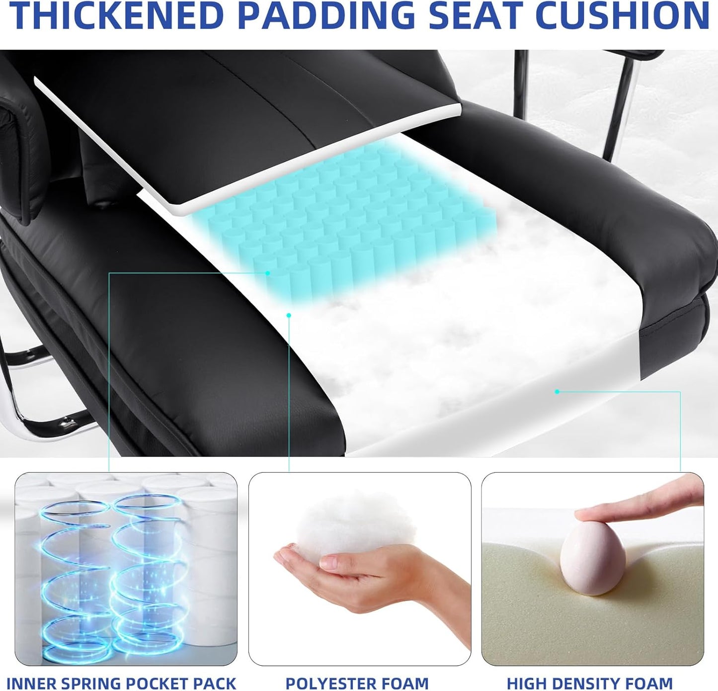 Big and Tall Office Chair 500lbs Wide Seat Executive Office Desk Chair High-Back Office Task Chair, Ergonomic Lumbar Support Computer Office Chairs for Heavy People(Black)