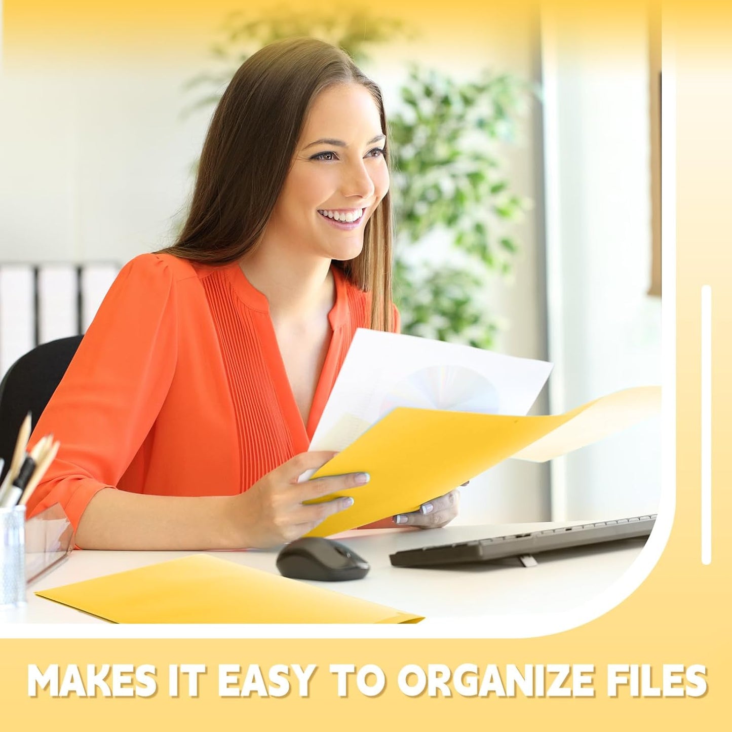 Gueevin 150 Pcs Plastic Folders with Pockets, Two Pocket Folder Fit 8.5 x 11 Inch Letter Size Paper, Heavy Duty School Folders Business Card Holder for Home Office School Bussiness (Yellow)