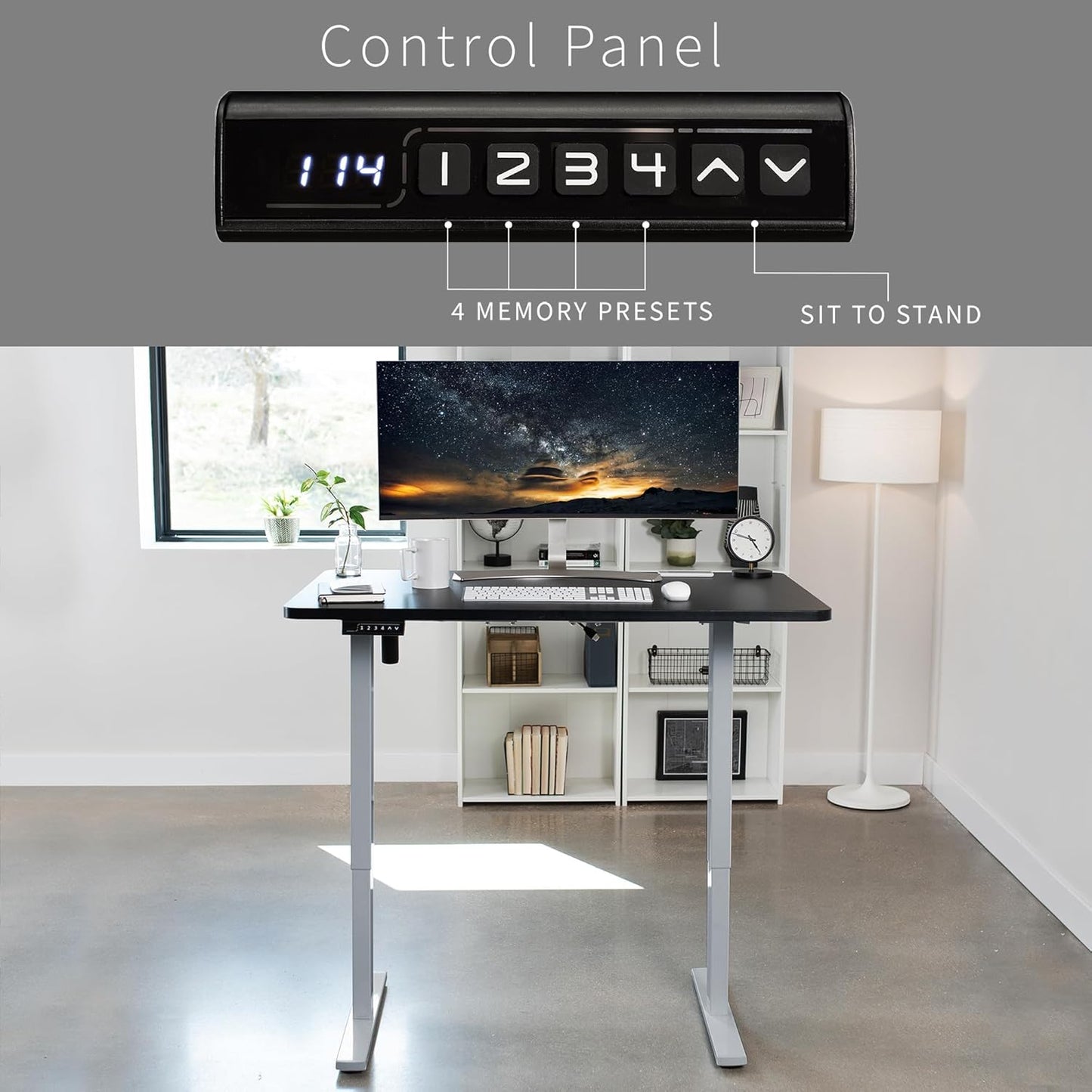 VIVO Electric 48 x 30 in Standing Desk, Memory Height Adjustment, 1B Series, One-Piece Black Top, Gray Frame, DESK-KIT-1G5B