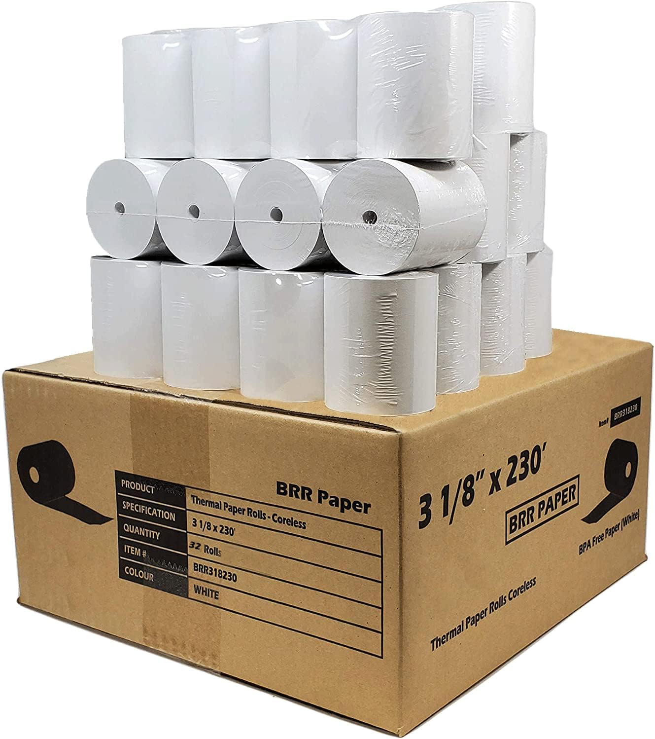 (32 Rolls - 55 GSM Coreless) 3 1/8 x 230 Thermal Paper Receipt Rolls fits all Clover POS Cash Register Printers SCP700 TSP100 TSP300 TSP400 TSP500 TSP600 TSP 700 TSP2000 S300 from BuyRegisterRolls