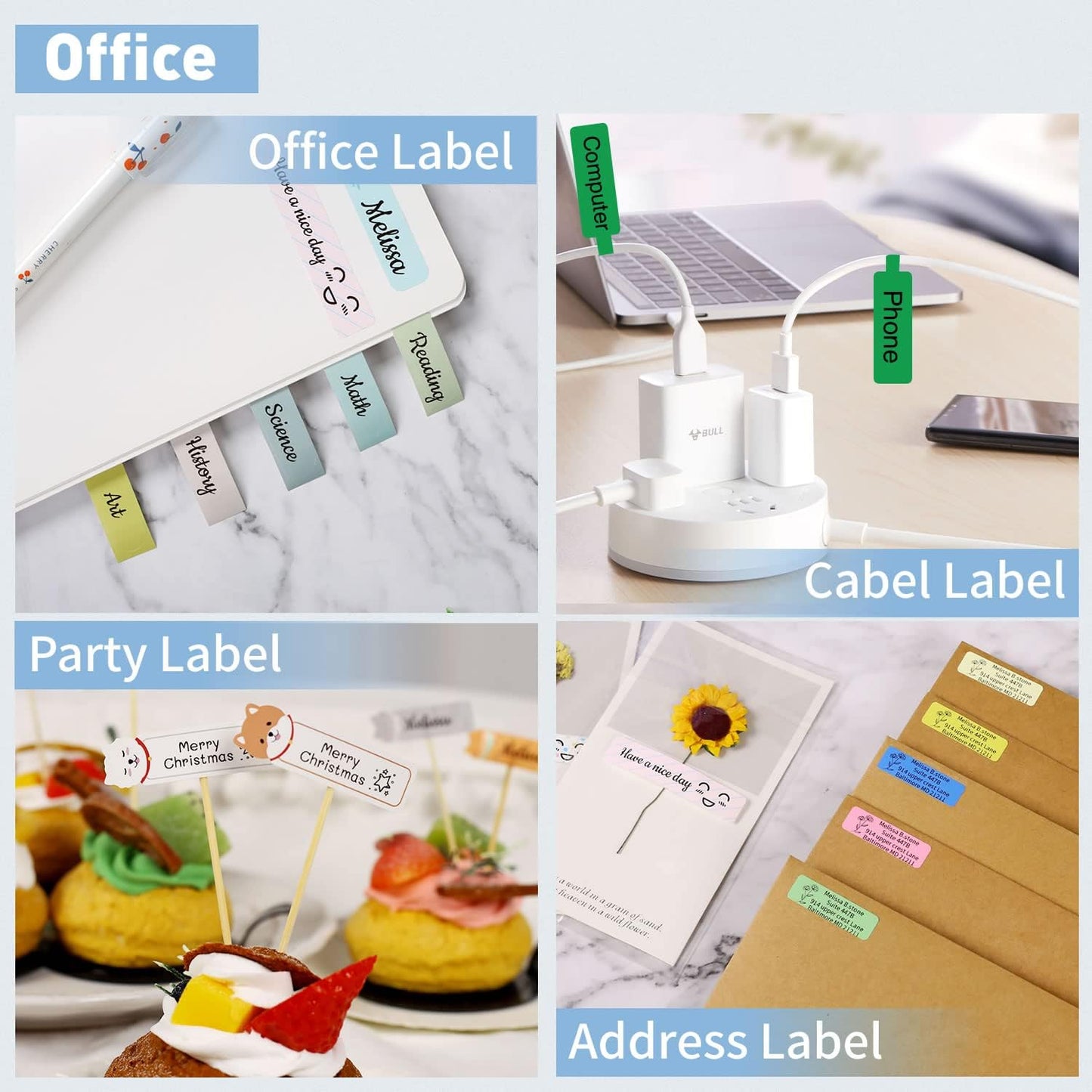 LMASBLTER D110M Label Maker Machine with Tape Portable Bluetooth Sticker Label Printer with Different Fonts Easy to Use Ideal for Home Office Organization Small Business Supplies USB Rechargeable