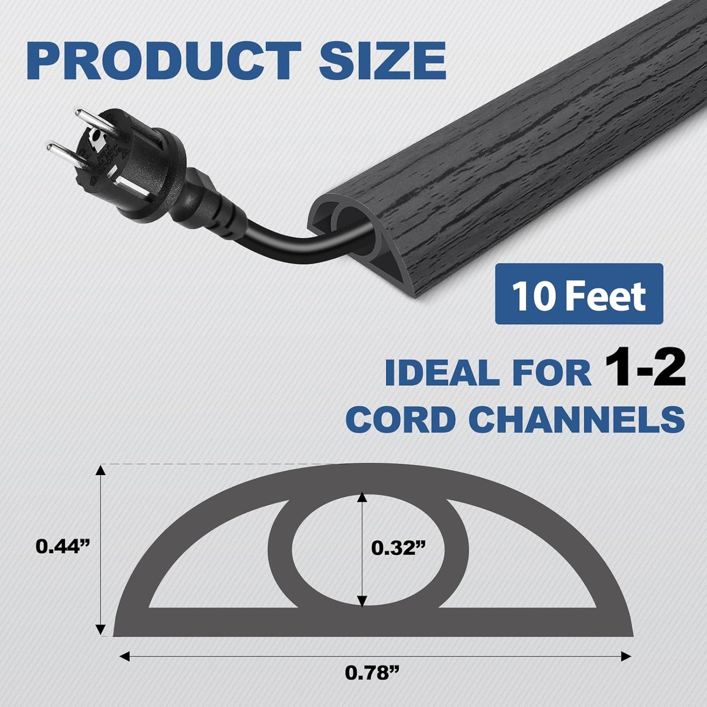Floor Cord Cover for Wires on Floor Self Adhesive Cord Hider Floor Cable Management Wire Covers for Cords Protector Prevent Cable Trips Cord Cavity W 0.32" x H 0.32", Deep Gray Wood, 10Ft