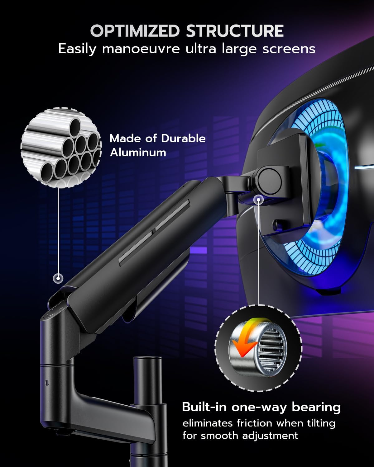 ARES WING Dual Monitor Mount for 17-49 Inch Ultrawide Heavy Duty Curved Screen, Computer Monitor Arm Desk Mount, Gas Spring Adjustable Vesa Stand, Black