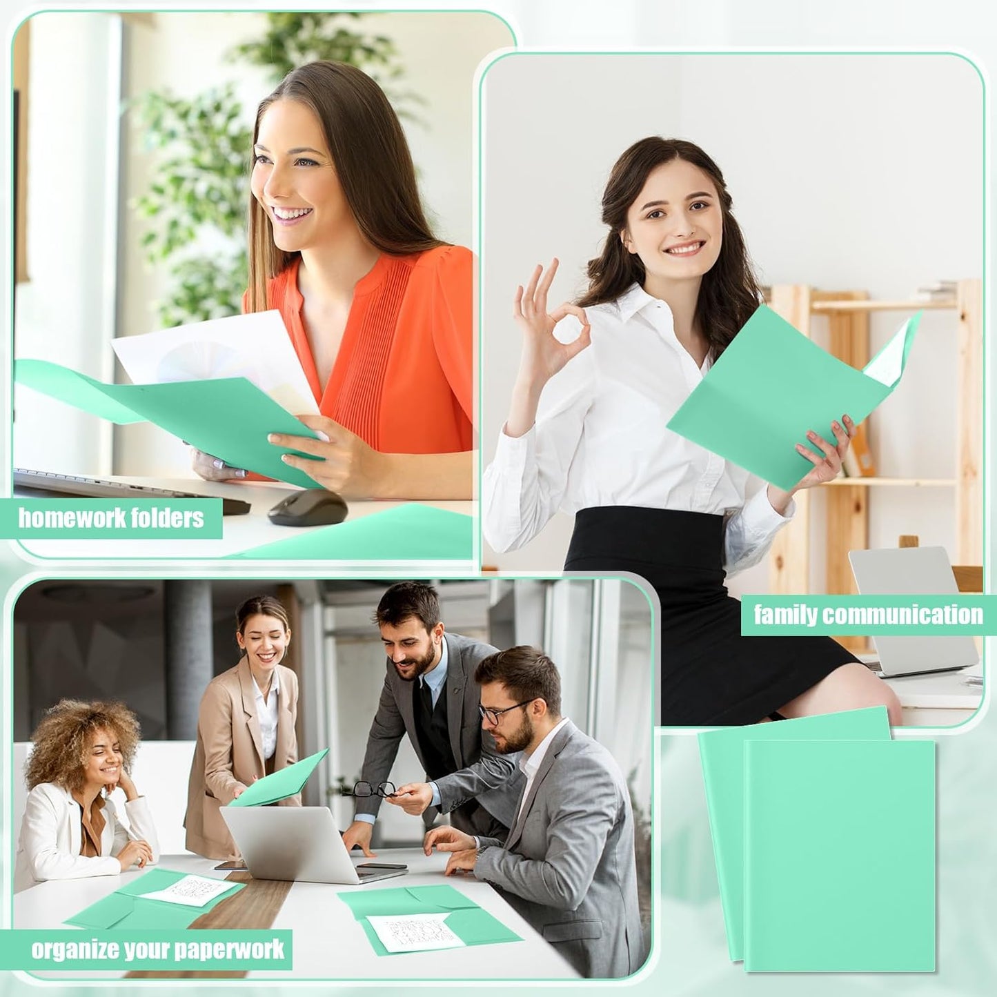 Gueevin 200 Pcs Two Pocket Folders Bulk Plastic File Folder with 2 Pockets Letter Size Paper Heavy Duty Durable Portfolios Case for Home Office School Business 11.61 x 9.45 Inch (Bright Green)