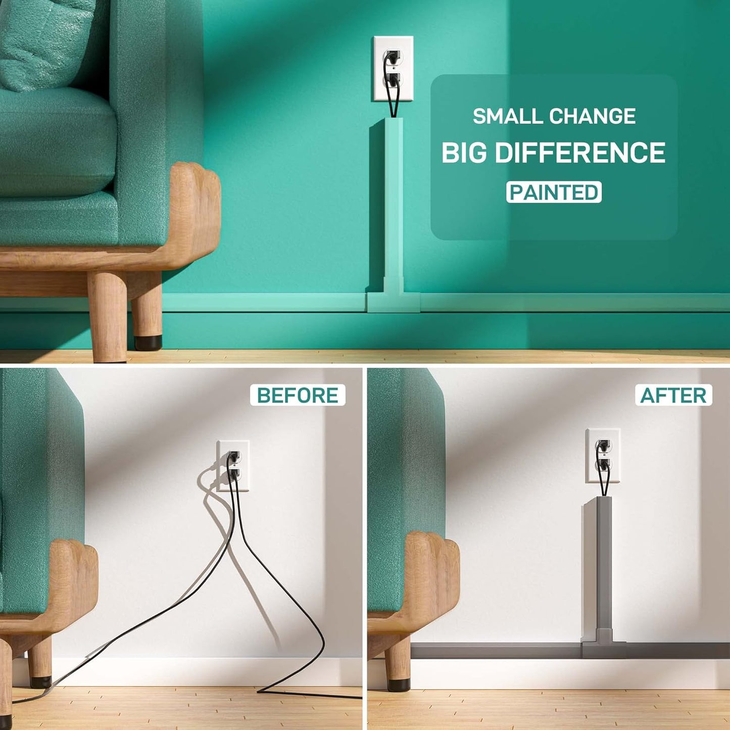 Delamu Black Cord Hider, 94.5in Cord Covers for 3-4 Wires on Wall, Large Cable Hider, Premium Wire Hider Wire Covers for Cords on Wall, Easy Snap-on Cable Raceway Cable Management, W1.18 H0.67in