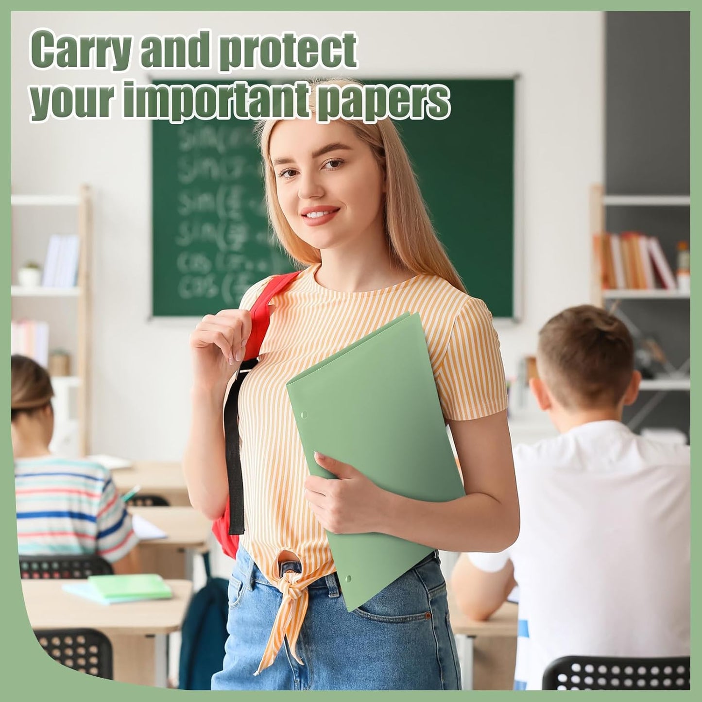 Yeaqee 50 Pcs Plastic Folders with Pockets Bulk 3 Hole Punched 2 Pocket File Folders for 3 Ring Binder Divider Folder for Notebooks, Durable Poly for Office Home (Sage Green)