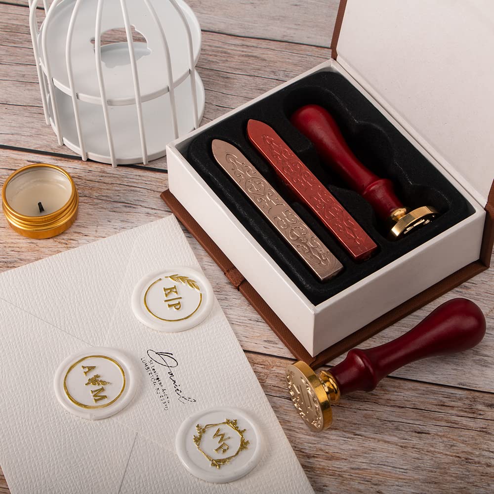 STAMTECH Custom Wax Seal Stamp - Personalized Wax Stamp Kit with Gift Box - Create Your Own Seals - Great for Crafting Envelopes, Gift Wrap, Wedding Party Invitations and Decorations