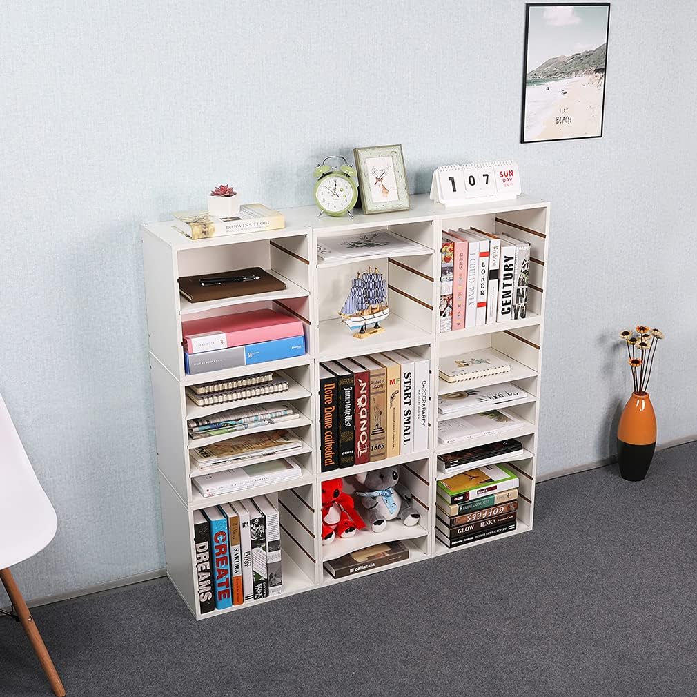 PAG Mail Sorter Organizer, Wood Countertop Literature Organizer, Office Supplies Desktop File Bill Paper Organizer for Office Home School, 4 Compartments, White