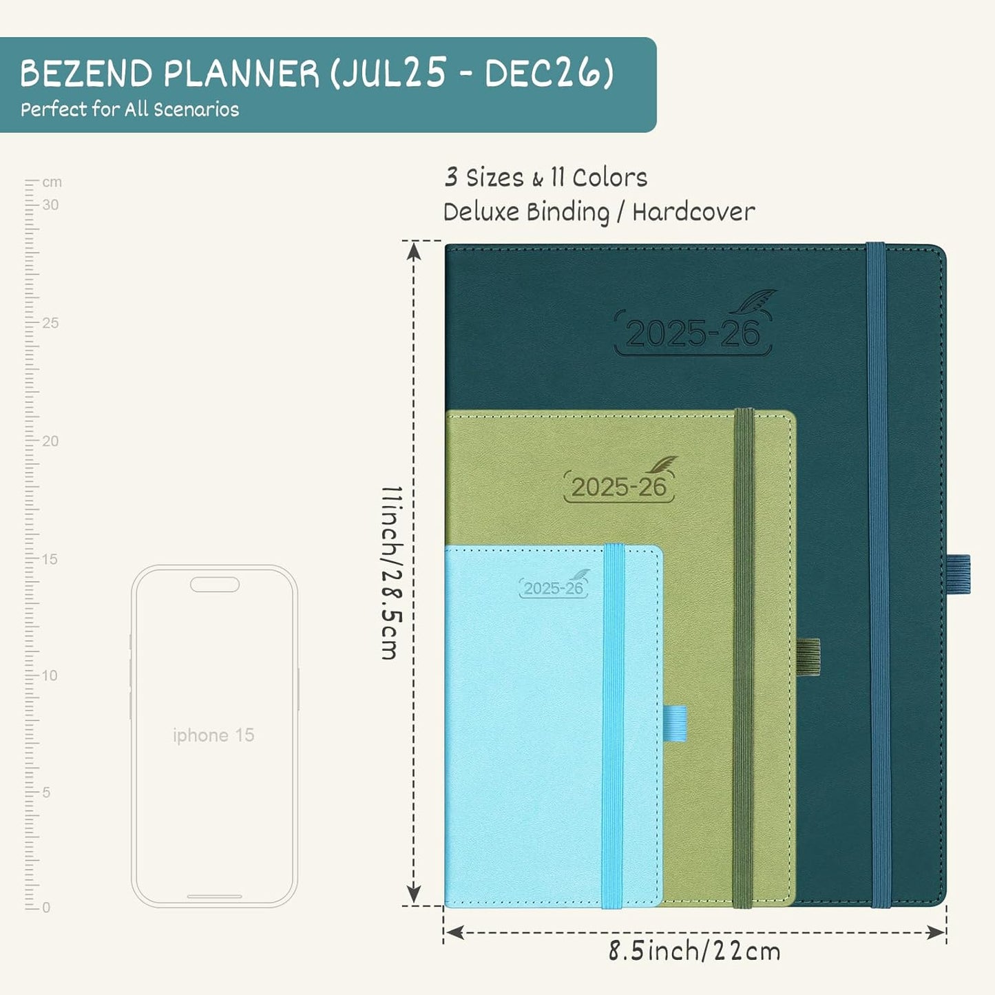 BEZEND Planner 2025-2026 Weekly and Monthly, 8.5" x 11" Academic Calendar (Jul 25-Dec 26) Vertical Daily Appointment with Hourly Timeslot & Monthly Tab, PU Leather Hardcover - Mint Green