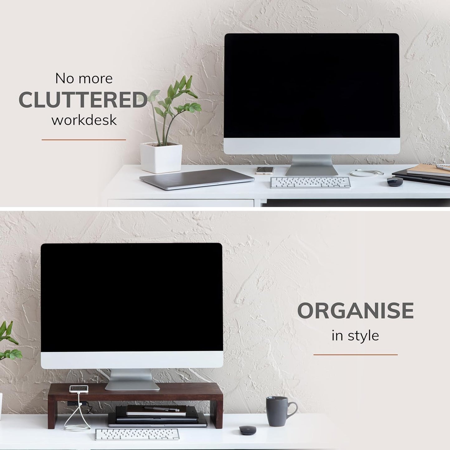 Anji Mountain Wooden Monitor Stand - Elegant Monitor Riser, Perfect Monitor Stand for Desk Organization, Durable Wood Construction monitor stands, Enhances Ergonomics and Workspace Efficiency,Walnut