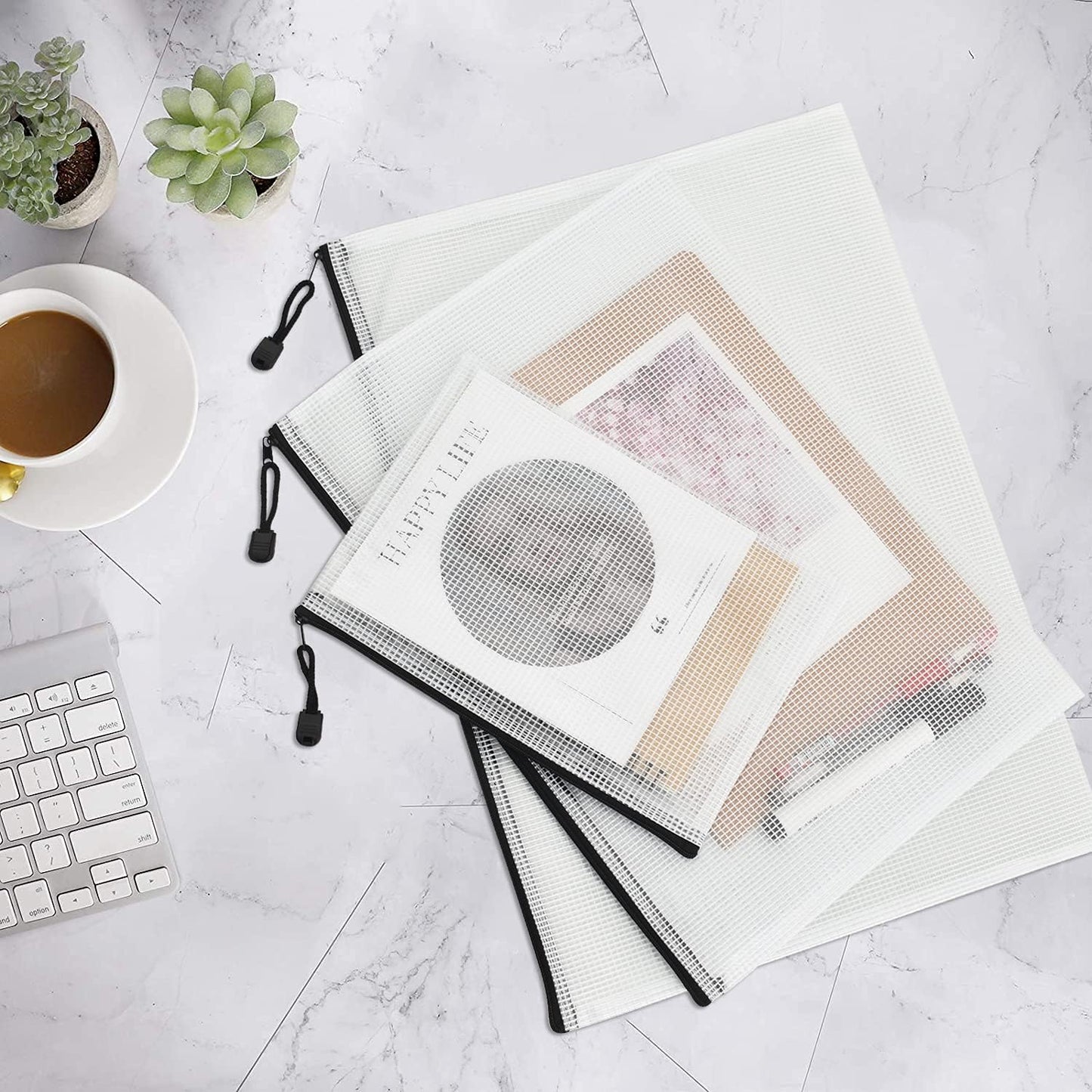 Vuzvuv 22Pcs A3 Size-16.9"x 12" Large Mesh Zipper Pouch with Label Sticker, Plastic Document Mesh Bag for File Board Game School Office Home Travel Storage(43cm30cm)