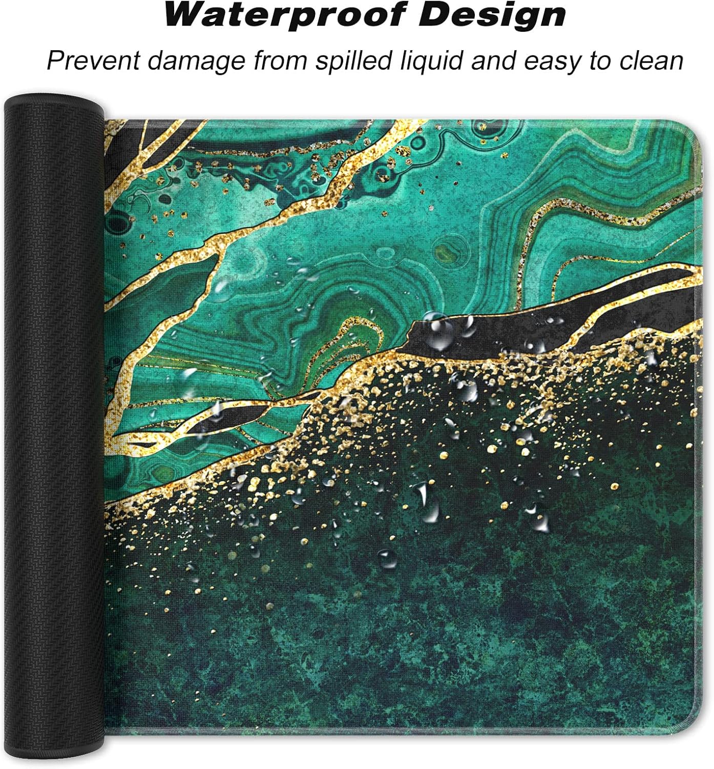 Extended Large Mouse Pad, XXL Gaming Mousepad 31.5 x 15.7 Inch, Big Computer Keyboard Desk Pad, Waterproof Mouse Mat with Stitched Edges and Non-Slip Base for Office Gaming, Green Marble