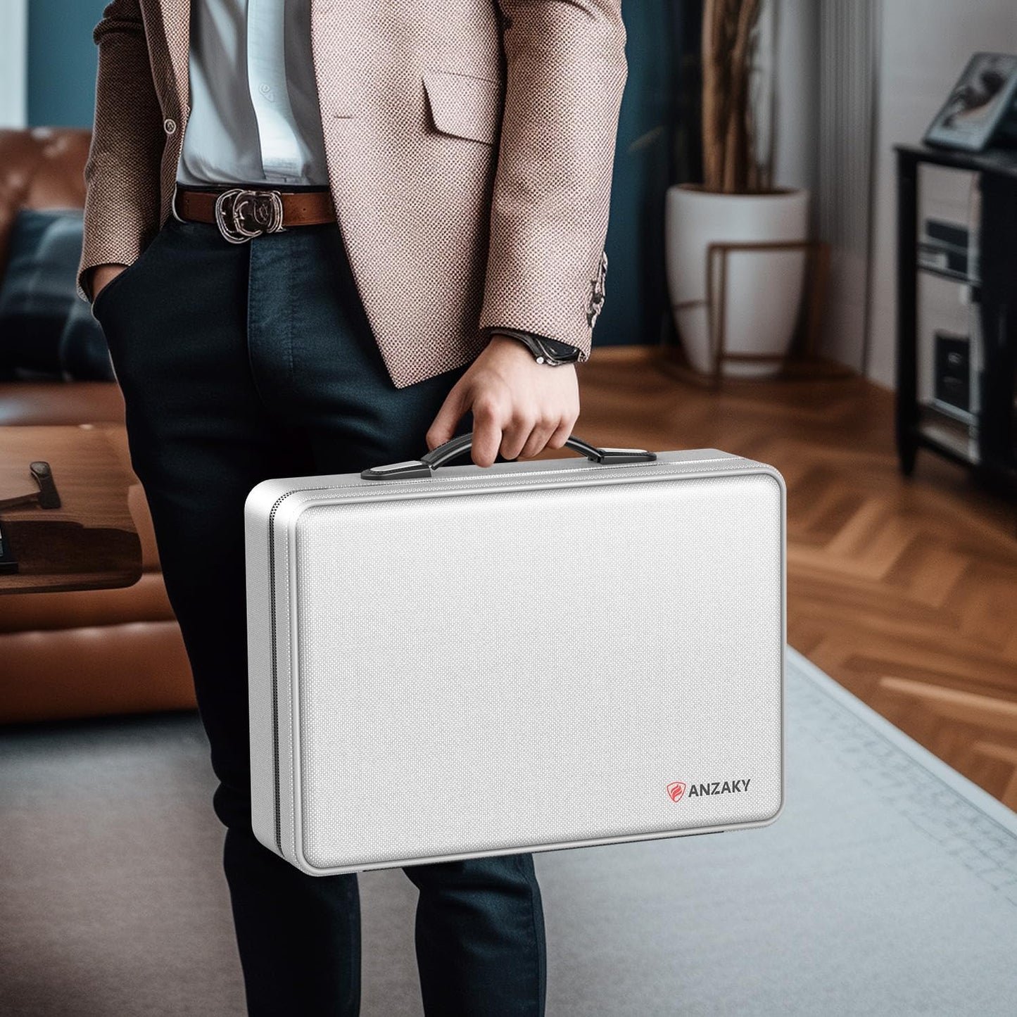 Fireproof Document Box with Fireproof Zipper, Hard Inner Shell Fireproof Document Bag with Lock, Fireproof Water Resistant Important Document Organizer 16 inch Laptop File Briefcase (Silver)