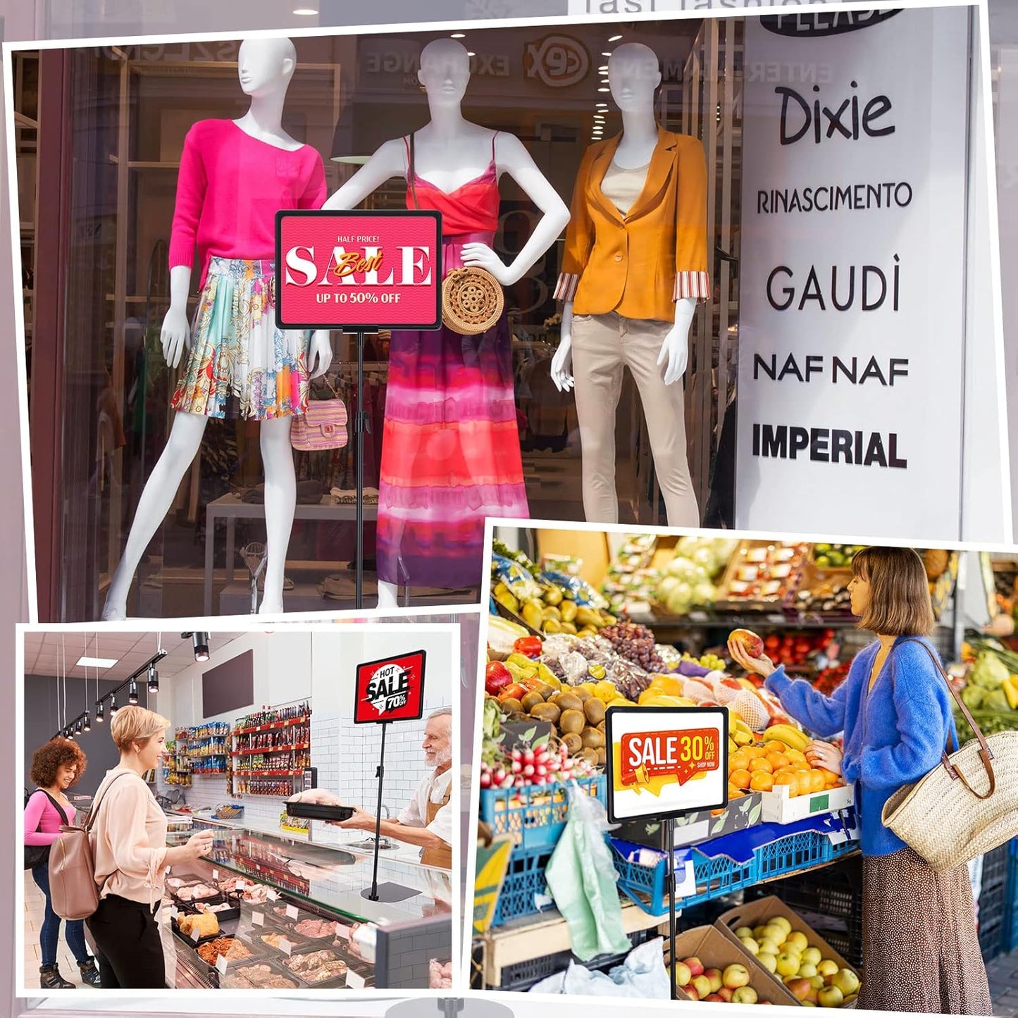 Hicarer 8 Pack Adjustable Sign Poster Stand Holder 8.5 x 11 in Floor Standing Display Sign Holder Heavy Duty Aluminum Pedestal Vertical Horizontal Stand for Vendor Advertising Business Menu Black