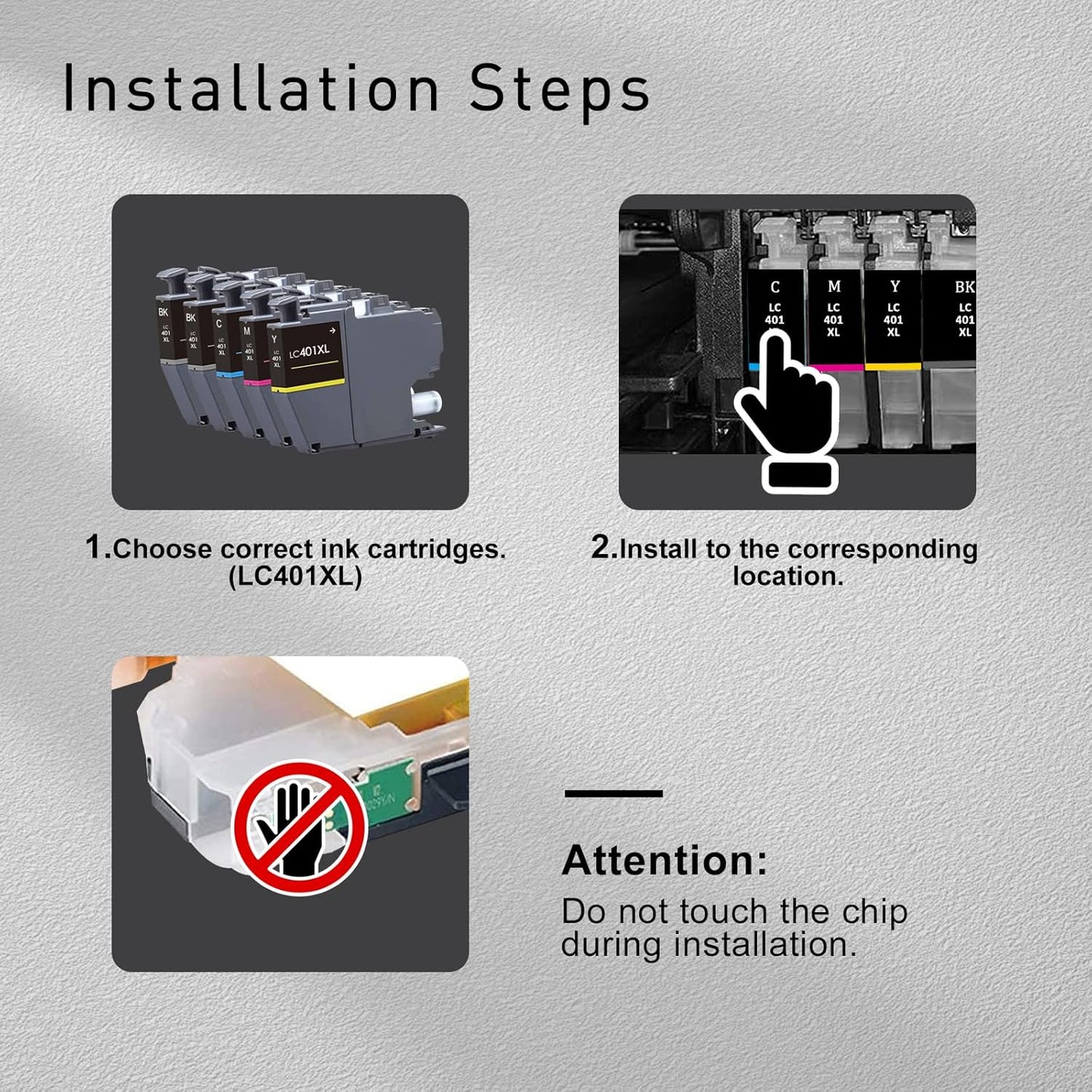 LC401XL Compatible Ink Cartridges Replacement for Brother LC401 Ink Cartridges to Use with Brother MFC-J1010DW MFC-J1012DW MFC-J1170DW Printer(Black, Cyan, Magenta Yellow)