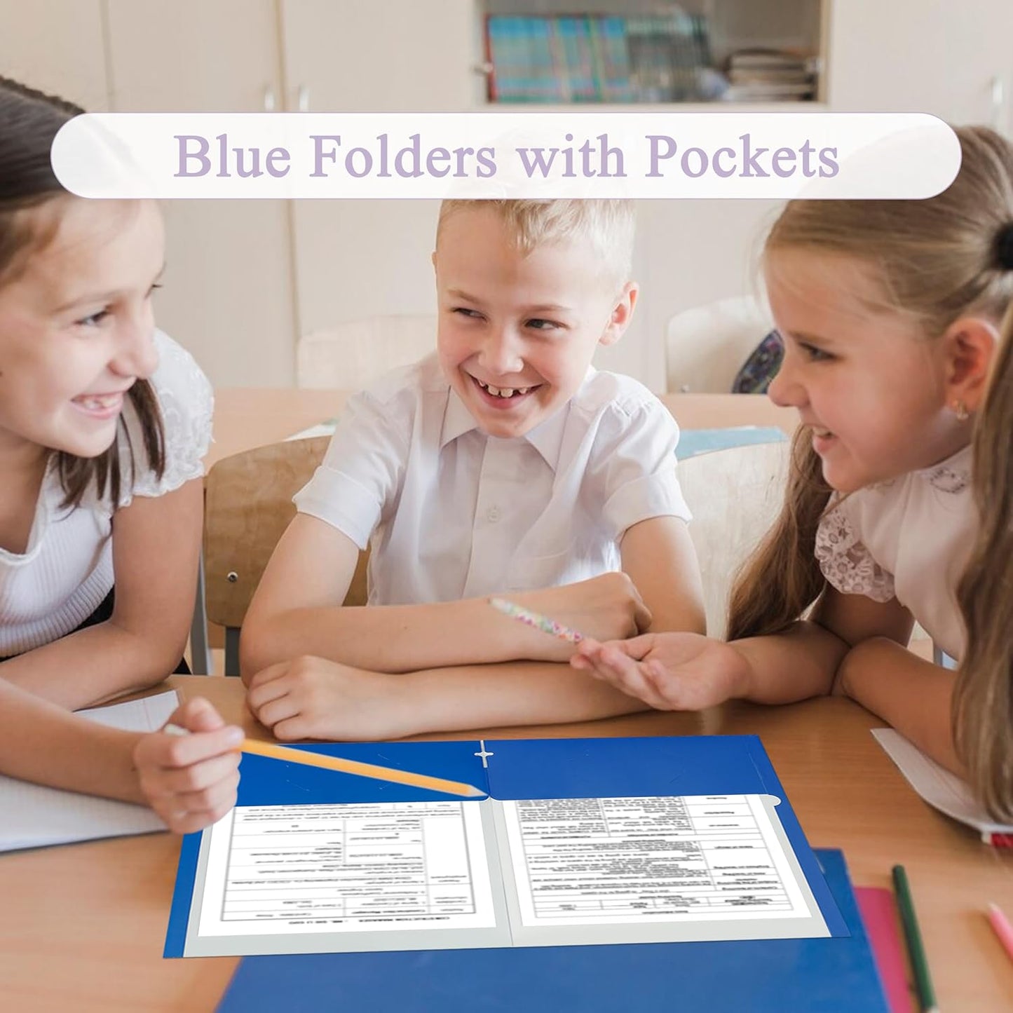 Zzrywuty File Folders with Pockets Letter Size, 50-Pack Paper Folders with Card Slot, Two Pocket Folders for School Students, Businessmen, Home and Office Workers(Blue)