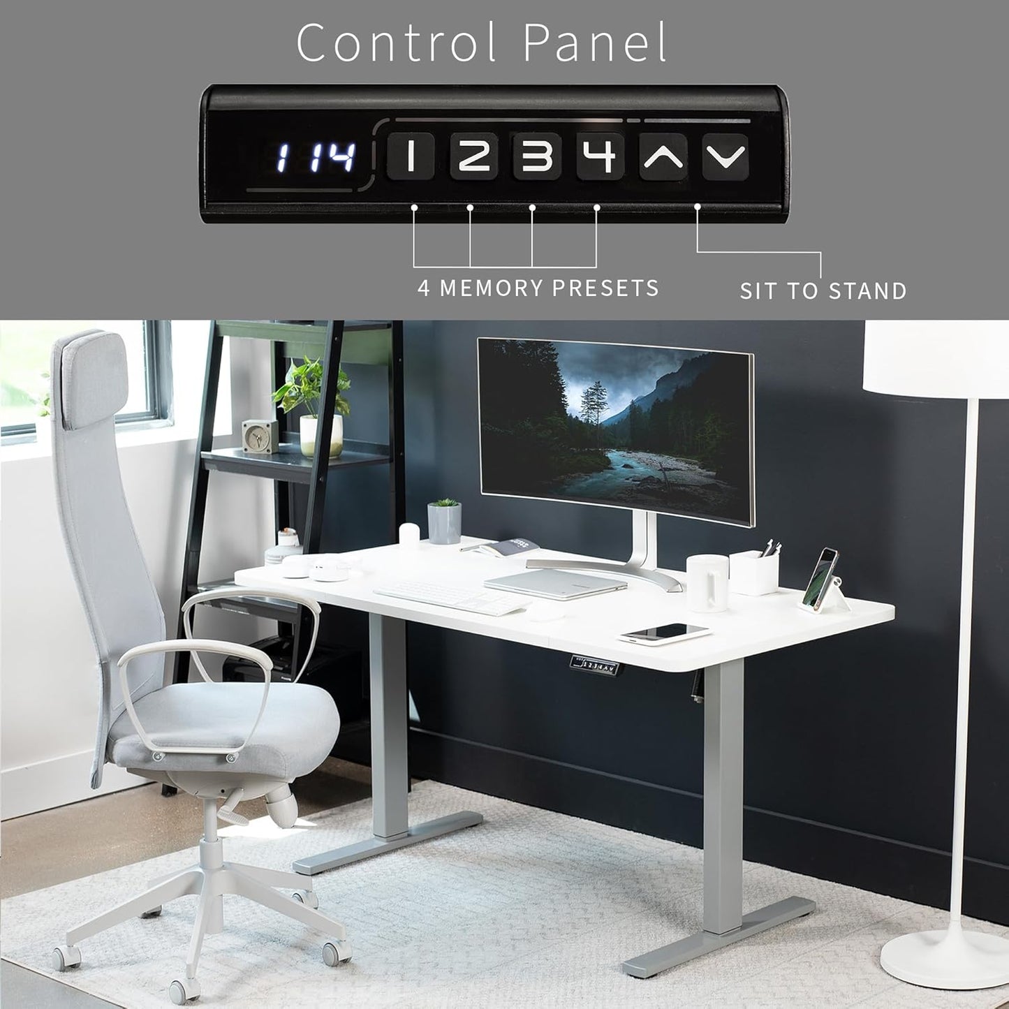 VIVO Electric 60 x 30 in Standing Desk, Memory Height Adjustment, 1B Series, White Top Gray Frame, DESK-KIT-1G6W-30