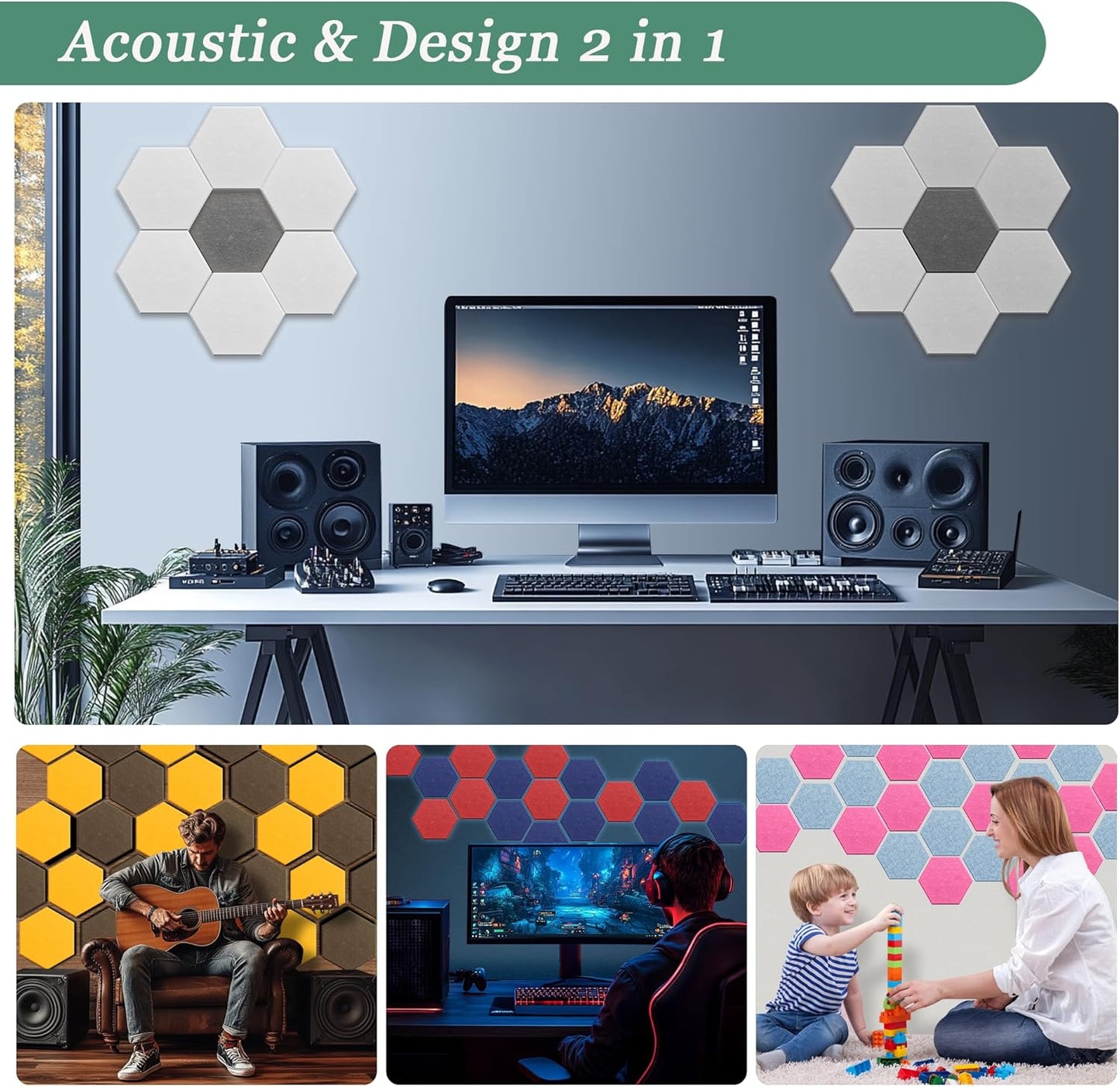 Hexagonal Acoustic Panels-18 Pack High-Density Sound Absorbing Panels 12"X10"X0.4" for Enhanced Noise Reduction, DIY Design, Idea for Studios, Offices, and Home Theaters(Lush Green)