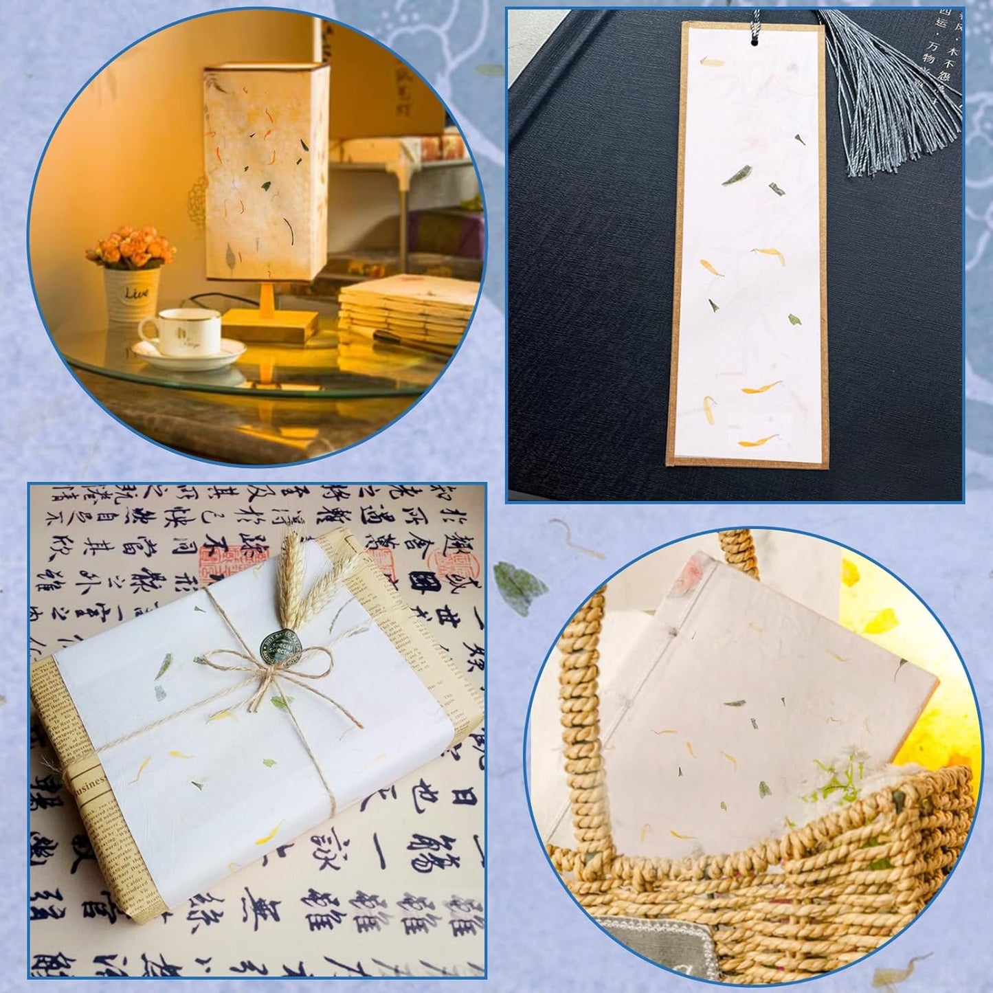 Benvo 50 Sheets A4 Natural Mulberry Paper Visible Leaves Fiber Rice Paper Printable Decoupage Tissue Paper Sheets for Writing, Painting, Card Making, DIY Crafts(8.3x11.7in, Semi Transparent Off White)