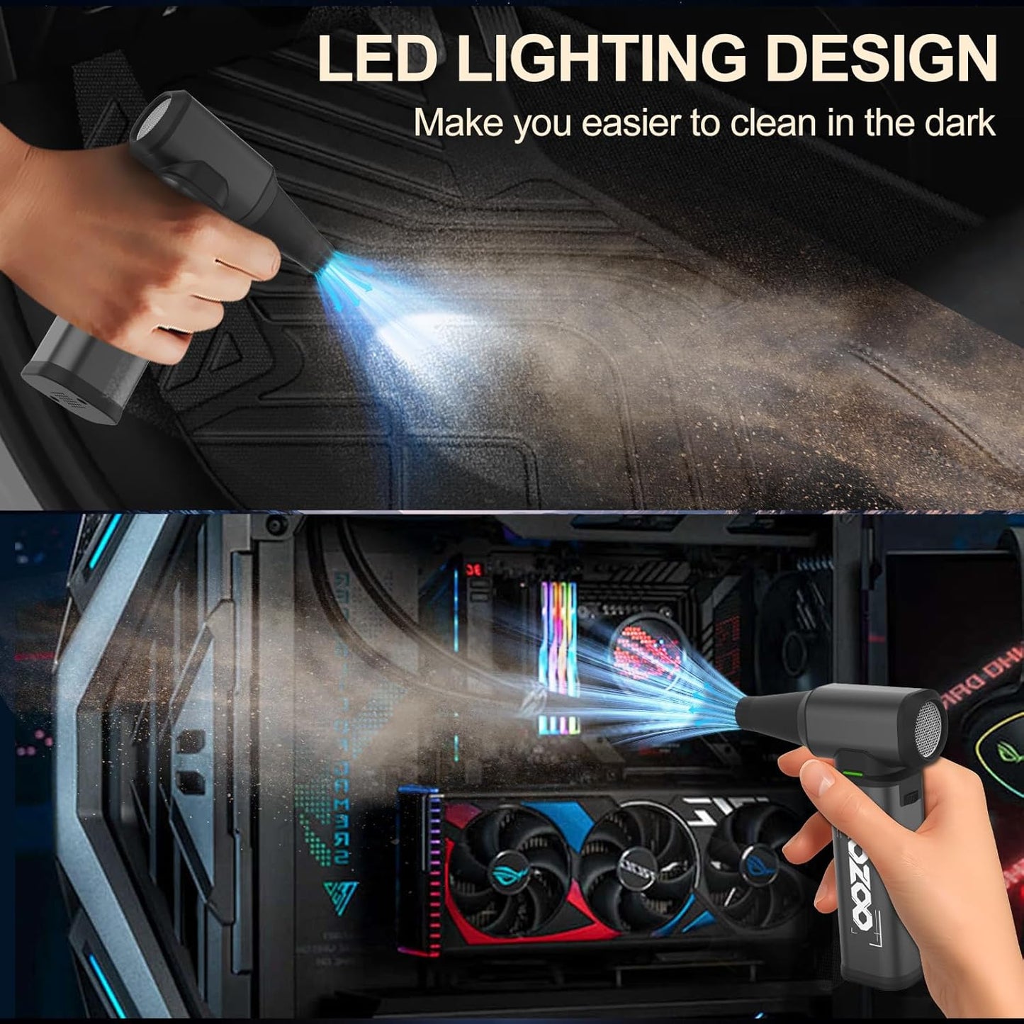 Compressed Air Duster, 180000PRM Electric Air Duster with Stepless Speed Regulation, USB Rechargeable Cordless Portable Air Blower for Home, Car, Computer, and Keyboard Cleaning