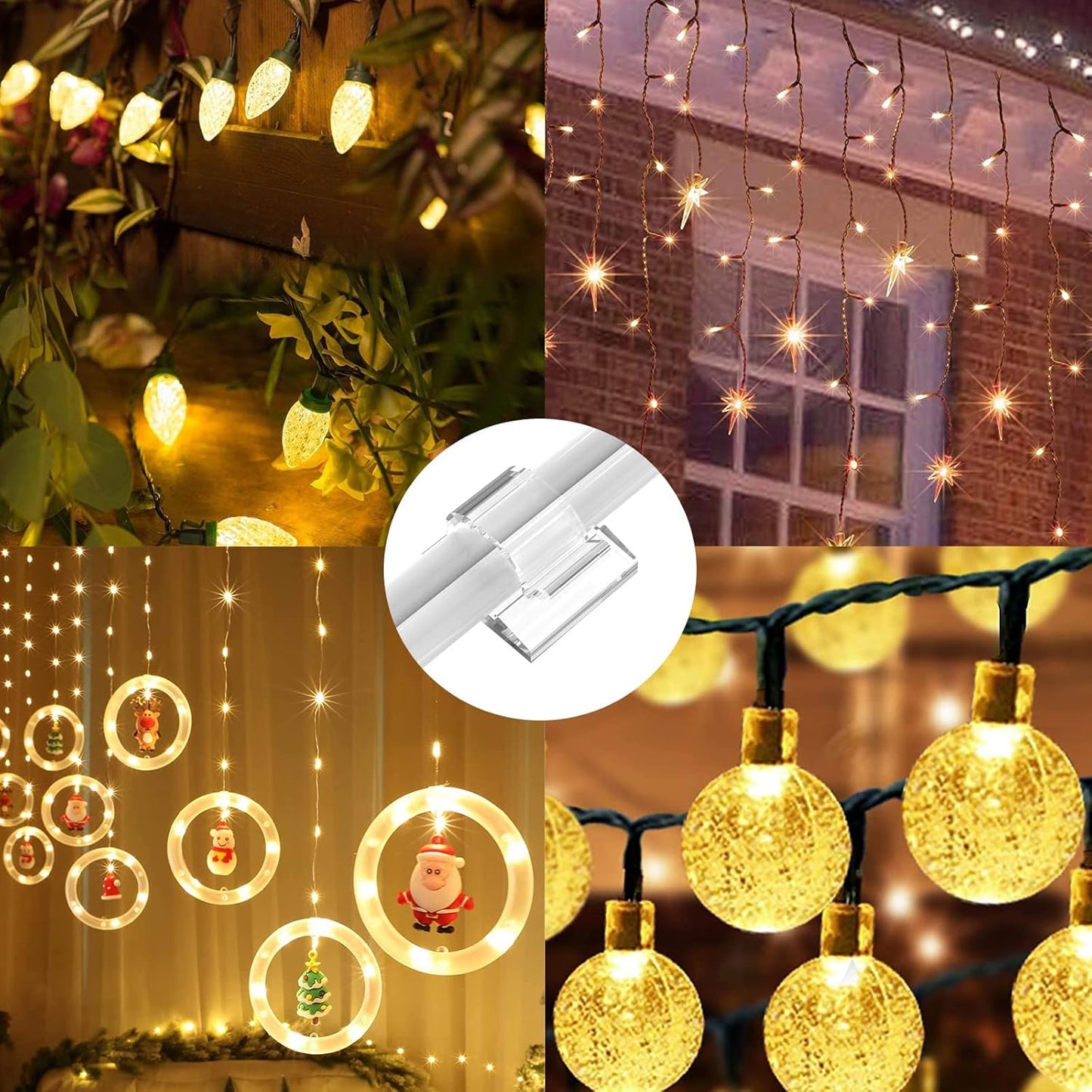 100 PCS Outdoor Light Clips (Small, Clear), Christmas Light Clips for String Lights, Adhesive Cable Clips for Cable Management Cord Organizer, Wire Holders Hooks for Wall, Car, PC