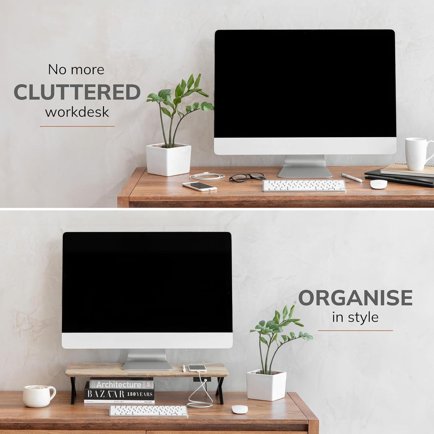 Anji Mountain Monitor Stand - Desktop Organizer & Laptop Riser, Ergonomic Monitor Riser, Space-Saving Monitor Stand for Desk, Durable Construction, Easy Assembly, Ideal for Home & Office,Natural