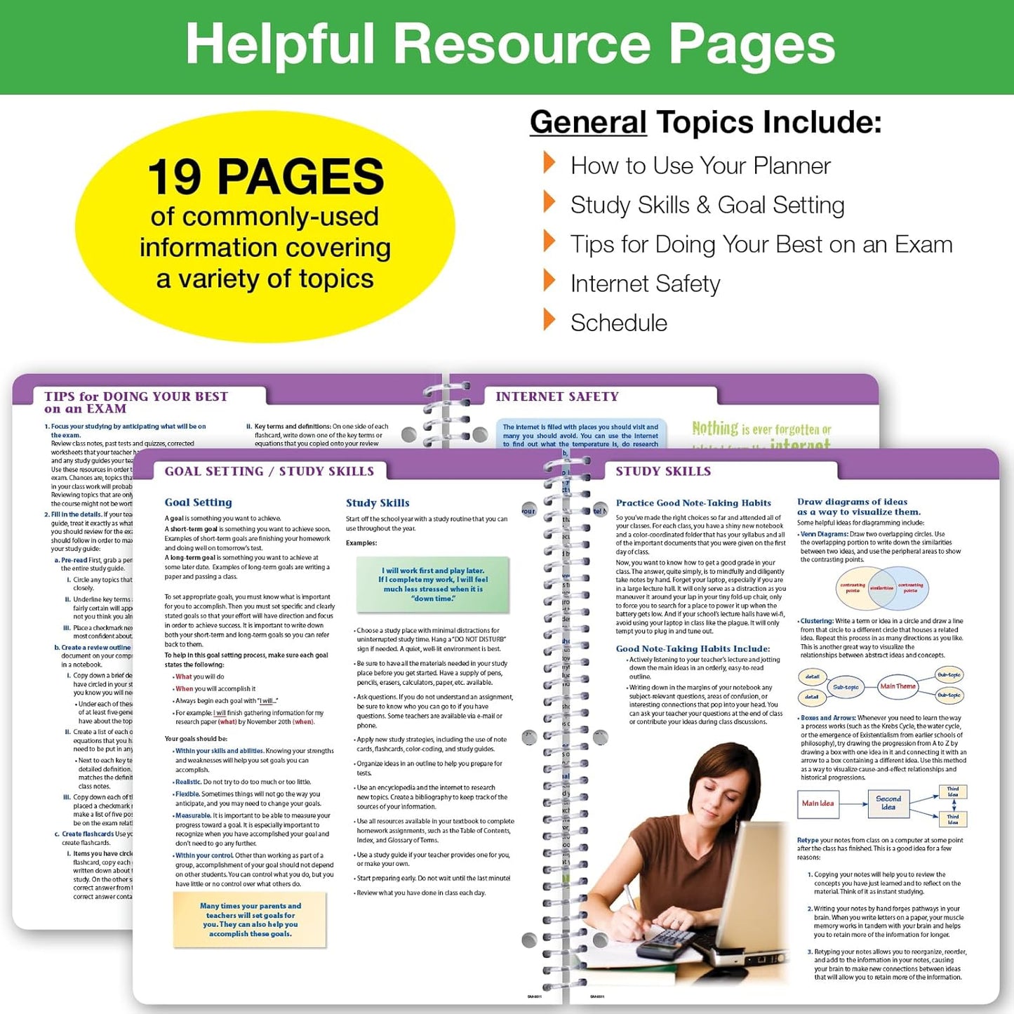 Global Datebooks Dated Middle School or High School Student Planner for Academic Year 2025-2026 Includes Ruler/Bookmark and Planning Stickers (Matrix Style - 8.5"x11" - Halftone Blue)