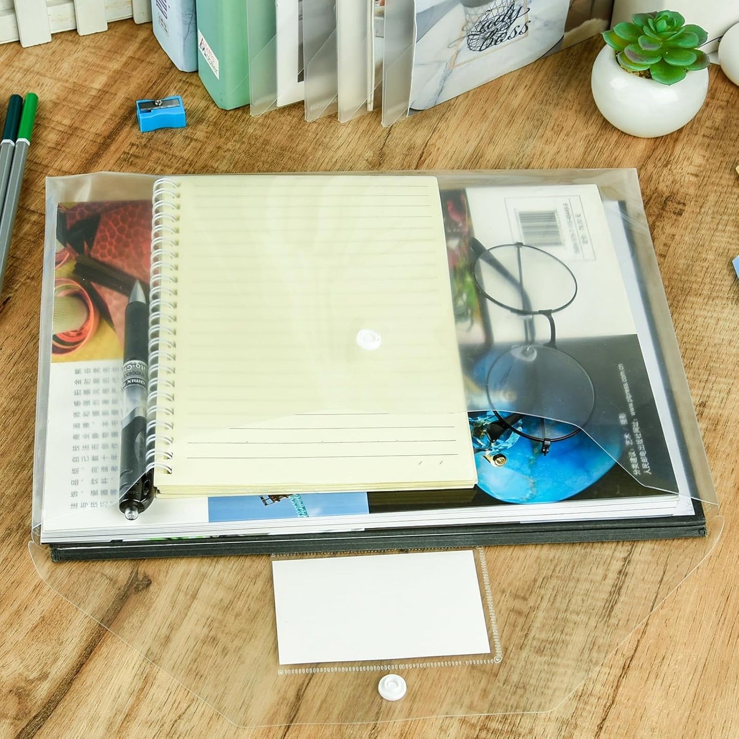 NACHLYNN 48pcs Plastic Envelopes Plastic Folders with Snap Closure, A4 Size Clear File Envelopes with Label Documents Folders Organizers for Home Work Office Organization