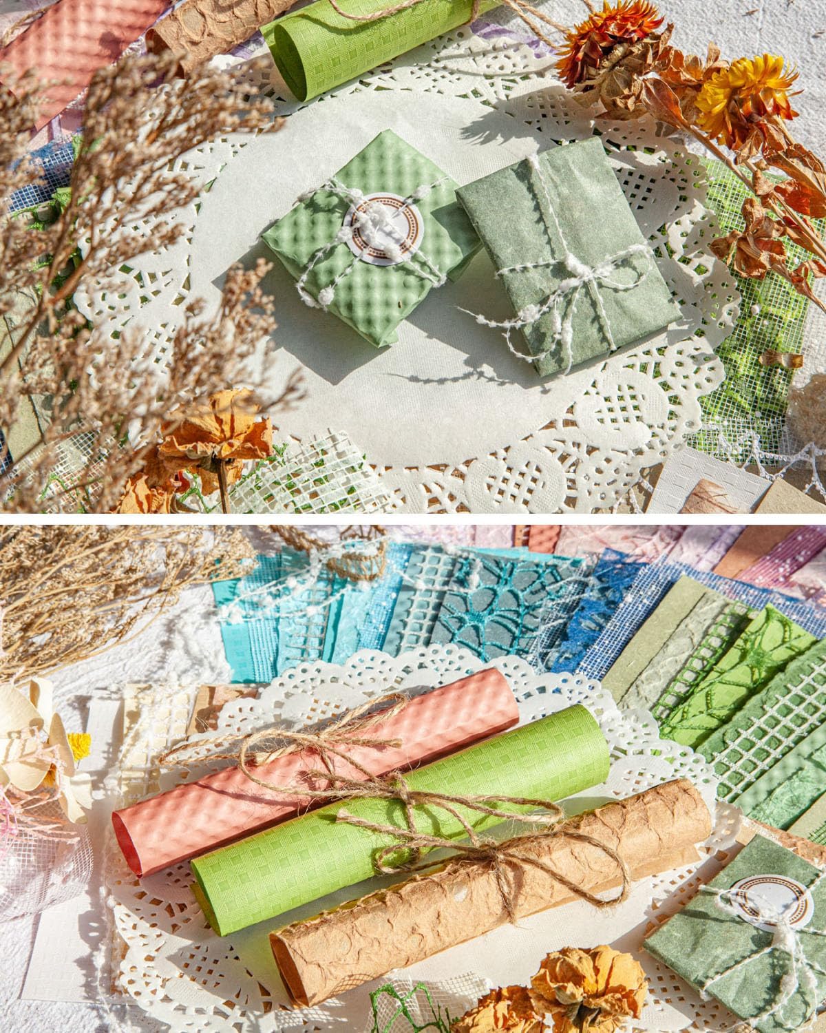 96 Sheets Textured Scrapbook Paper and Mesh Fabric Assorted Set,6 Pack Mixed Special Material Colored Paper for Junk Journal,Collage,Scrapbook,Art Diary,Mixed Media,Card Making,DIY Craft