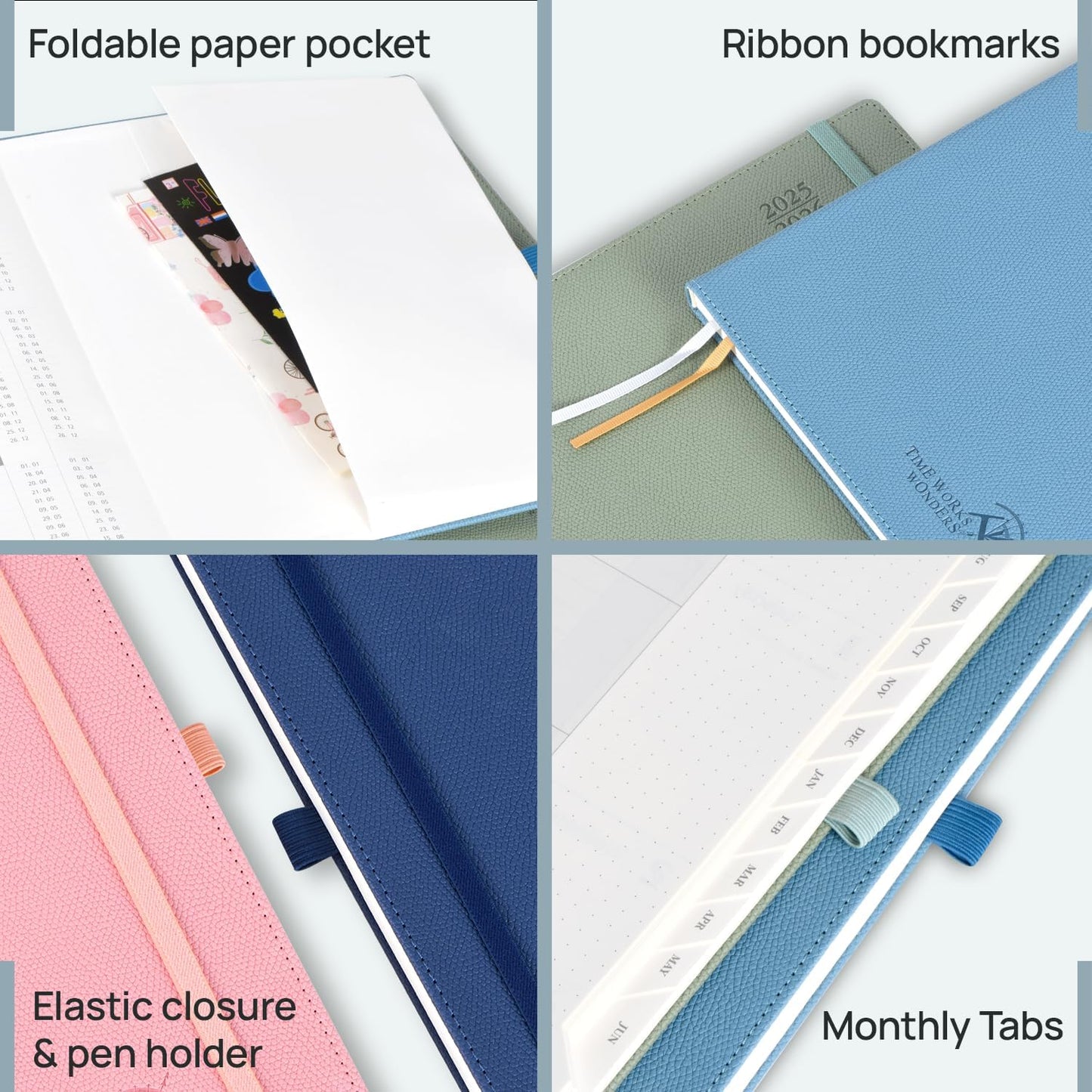 POPRUN Planner 2025-2026 (Large 8.5''x 10.5''), Horizontal Weekly Notebook Jul.2025 - Jun.2026, Academic Appointment Book with Monthly Tabs, Leather Hardcover, Inner Pocket, 100 GSM - Lavender