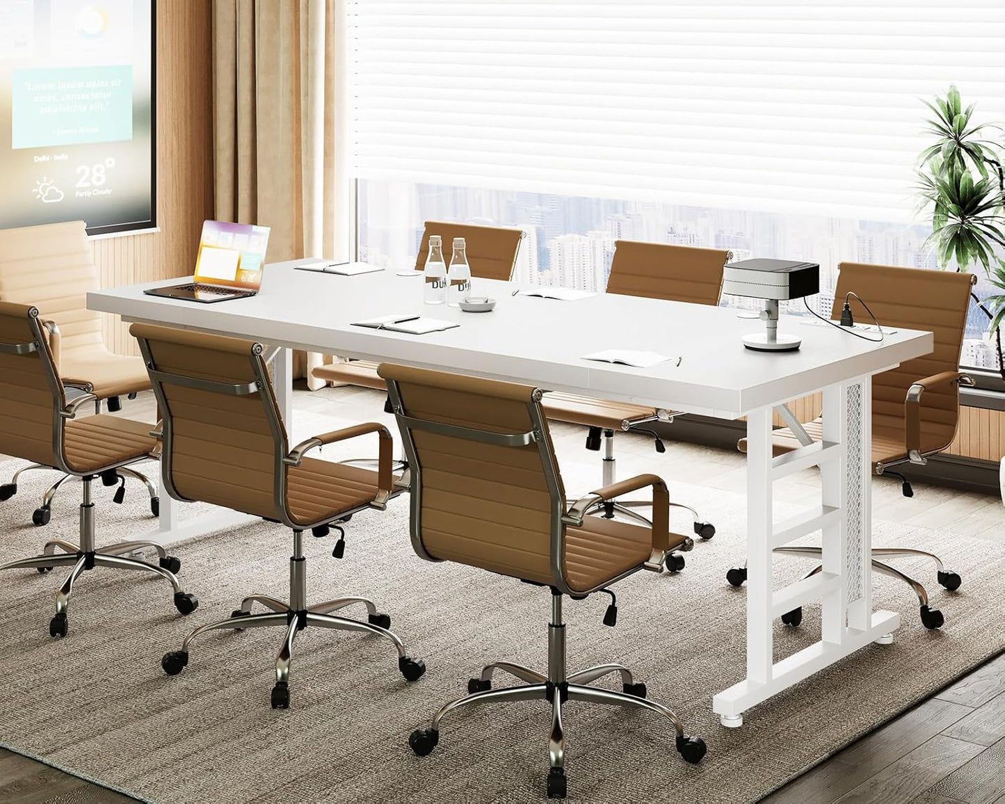 Coleshome 71 Inch Executive Desk with USB Ports, Large Computer Desk with Extra Thick, Long Mordern Office Workstation, Business Furniture for Home Office, White