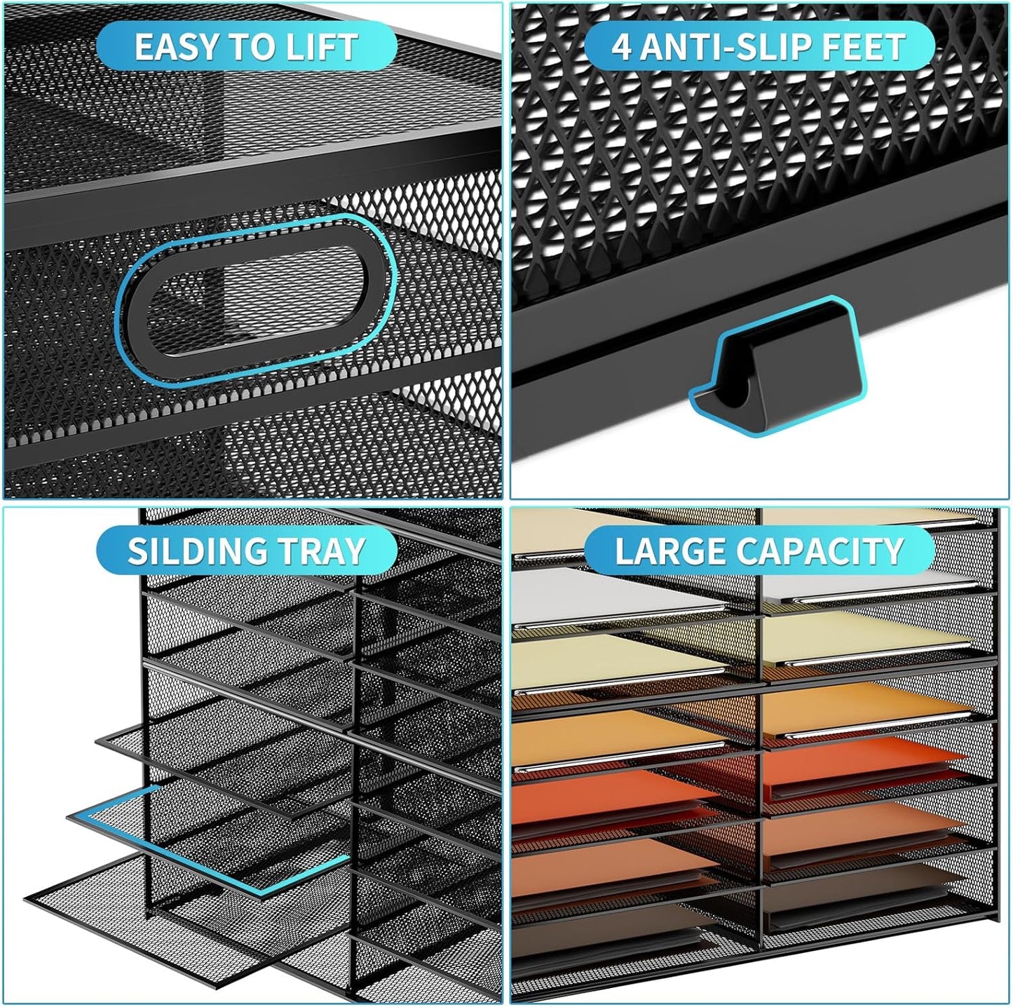 Marbrasse 8 Tier Desktop Literature Organizer, Mesh Paper Organizer Desk Organizers, File Sorter Mail Center Paper Storage Cabinet Classroom Keepers Mailbox for Office Home School, Black