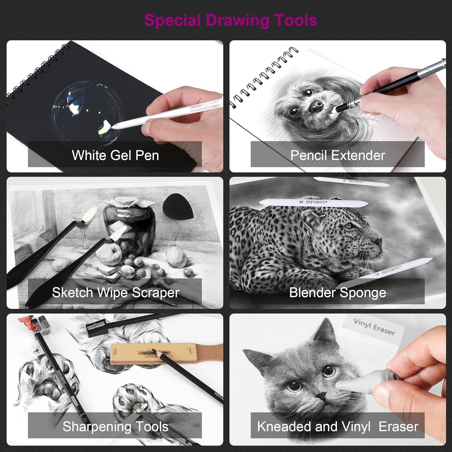 HIFORNY 76 PCS Drawing Set Sketching Kit,Sketch Pencils Art Supplies with Graphite,Charcoal,Blending Tools & Accessories,Portable Zippered Travel Case for Artists & Beginners