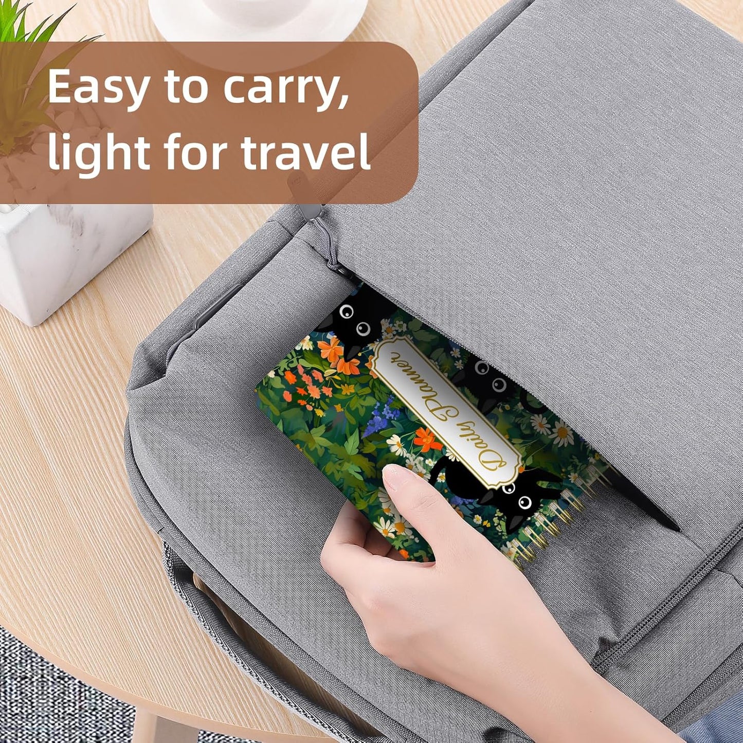 Undated Daily Planner - Spiral Notebook 80 Days One Day Per Page, Hourly Schedule, To-Do List, Notes, Everyday Planning Task, A5 Hardcover Journal Organizer Book Women Cute, Cat Garden