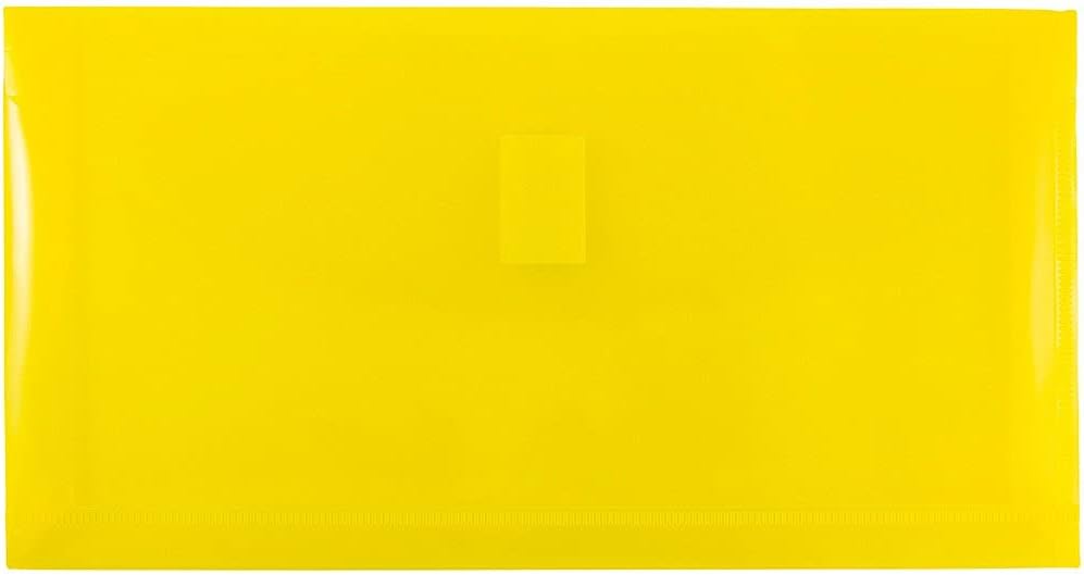 JAM PAPER Plastic Expansion Envelopes with Hook & Loop Closure - #10 Booklet Wallet - 5 1/4 x 10 with 1 Inch Expansion - Yellow - 12/Pack