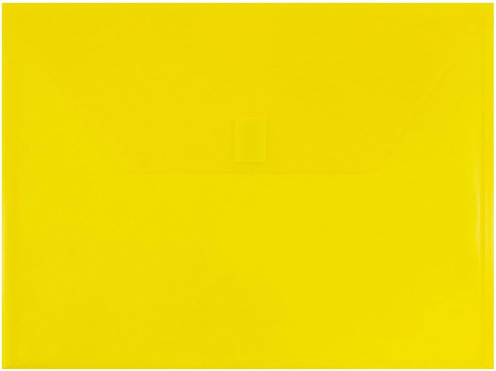 JAM PAPER Plastic Envelopes with Hook & Loop Closure - Letter Booklet - 9 3/4 x 13 - Yellow - 12/Pack