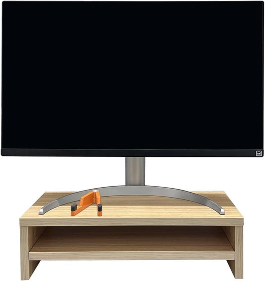 JZD Sturdy Computer Stand with Storage Shelves,Wood Monitor Stand for Desk
